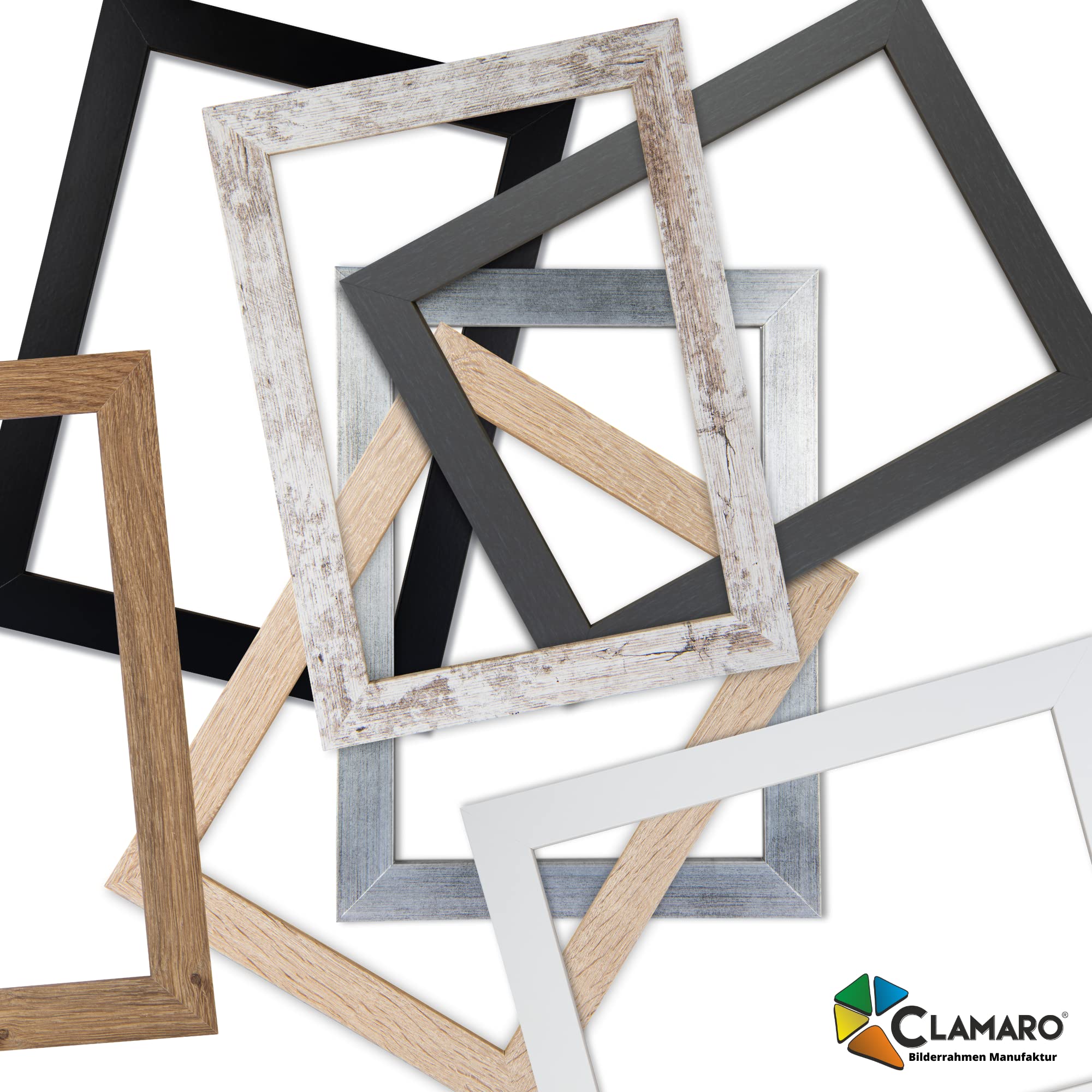 Clamaro 'COLLAGE' marco de fotos 25x55 hecho a mano | Negro Mate | moderno marco para cuadros de tablero MDF con cristal de vidrio acrílico, placa trasera y colgador (horizontal y vertical)