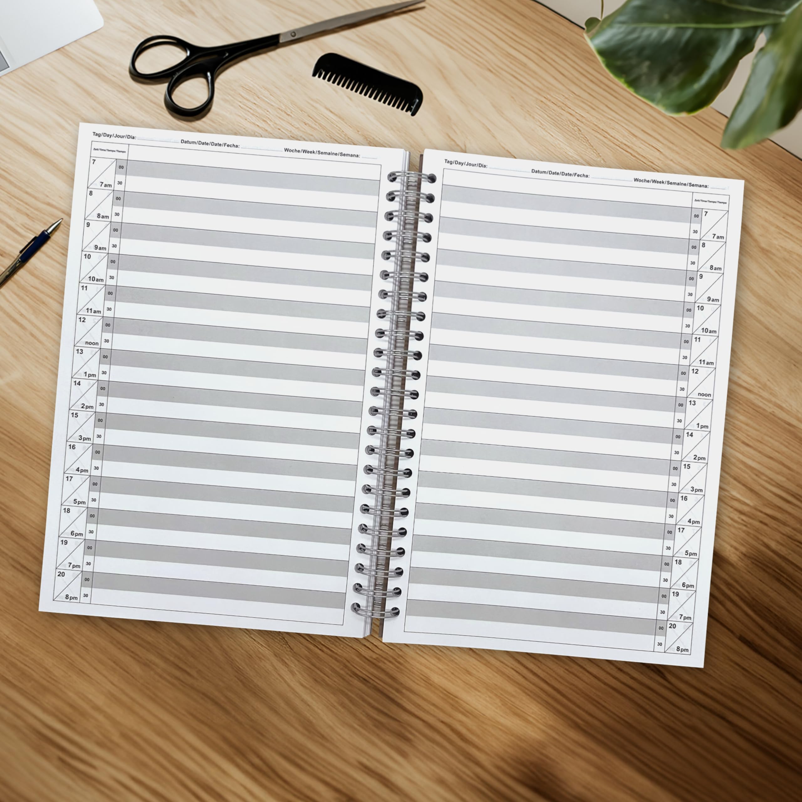 Carnet de rendez-vous pour salons de coiffure, cabinets, 1 à 10 employés, divisions par 15/30 minutes, pour 306 jours, sans dates - 1 Mitarbeiter 30 Minuten Taktung