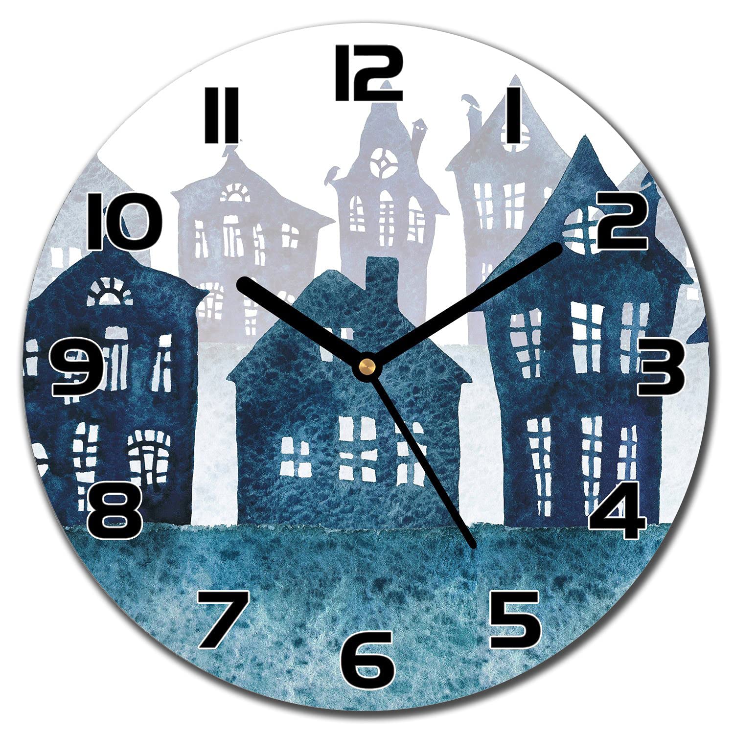 Horloge en verre cuisine lisible et moderne 30cm aiguilles noires brume