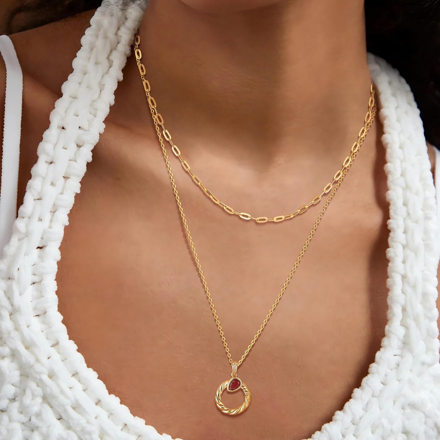 MEVECCO Layered Circle Necklace Stack Handmade 18k Gold Plated Dainty Gold Layering Charm Choker Pendant Necklace Set for Women Personalized Jewelry Gift - Image 3