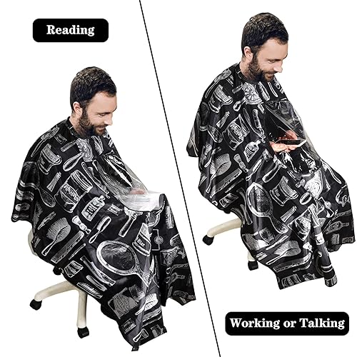Miniatura 5 de FEBSNOW Capa de peluquero profesional con cepillo para el cuello, capa de corte de pelo grande con ventana transparente, capa impermeable de salón