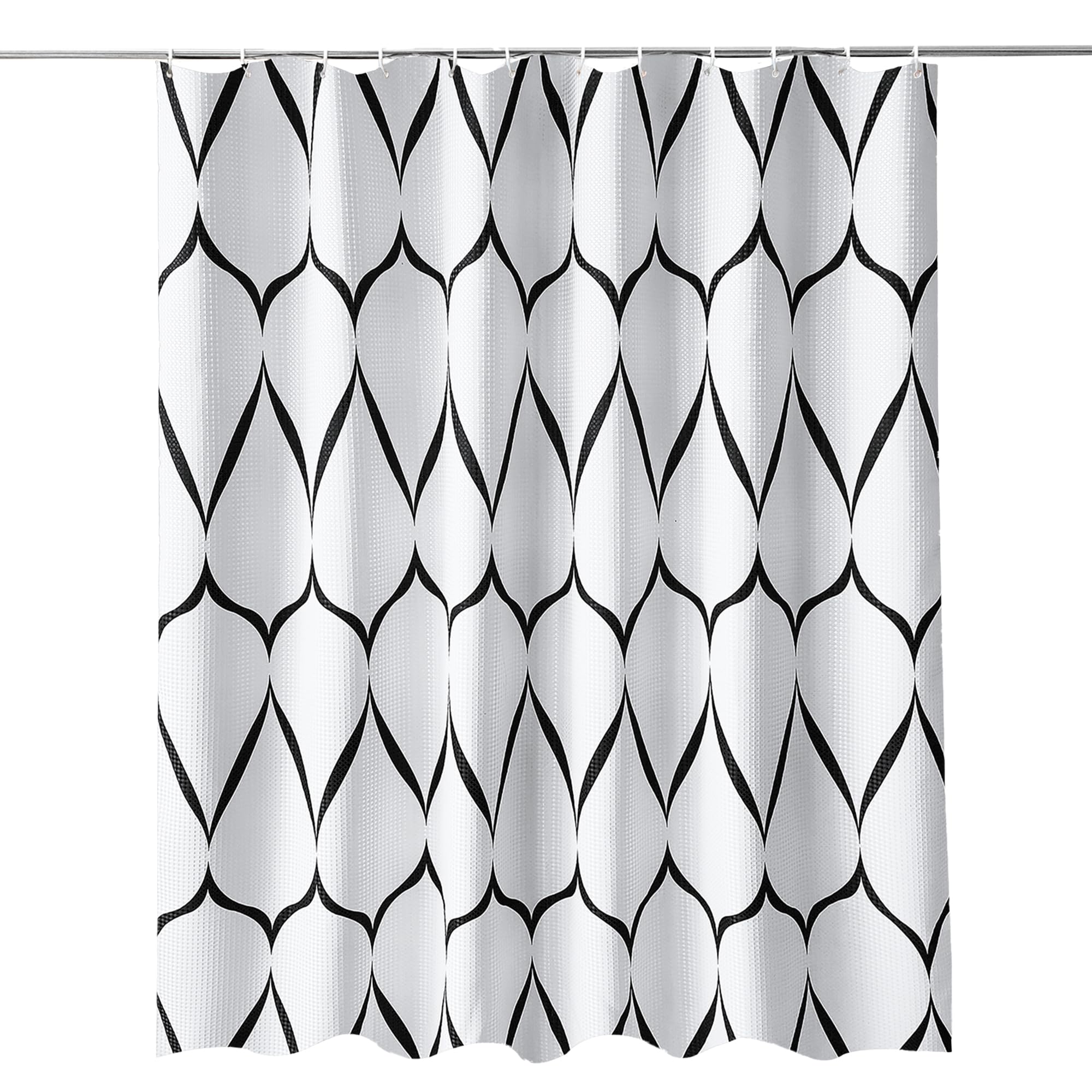 Trimming Shop Lattice White Shower Curtain - Polyester Fabric Bathroom Curtain, Waterproof & Mould Resistant, With 12 Hooks, Washable 180x180cm Long Shower Liner, Blackout Design for Stylish Bathroom