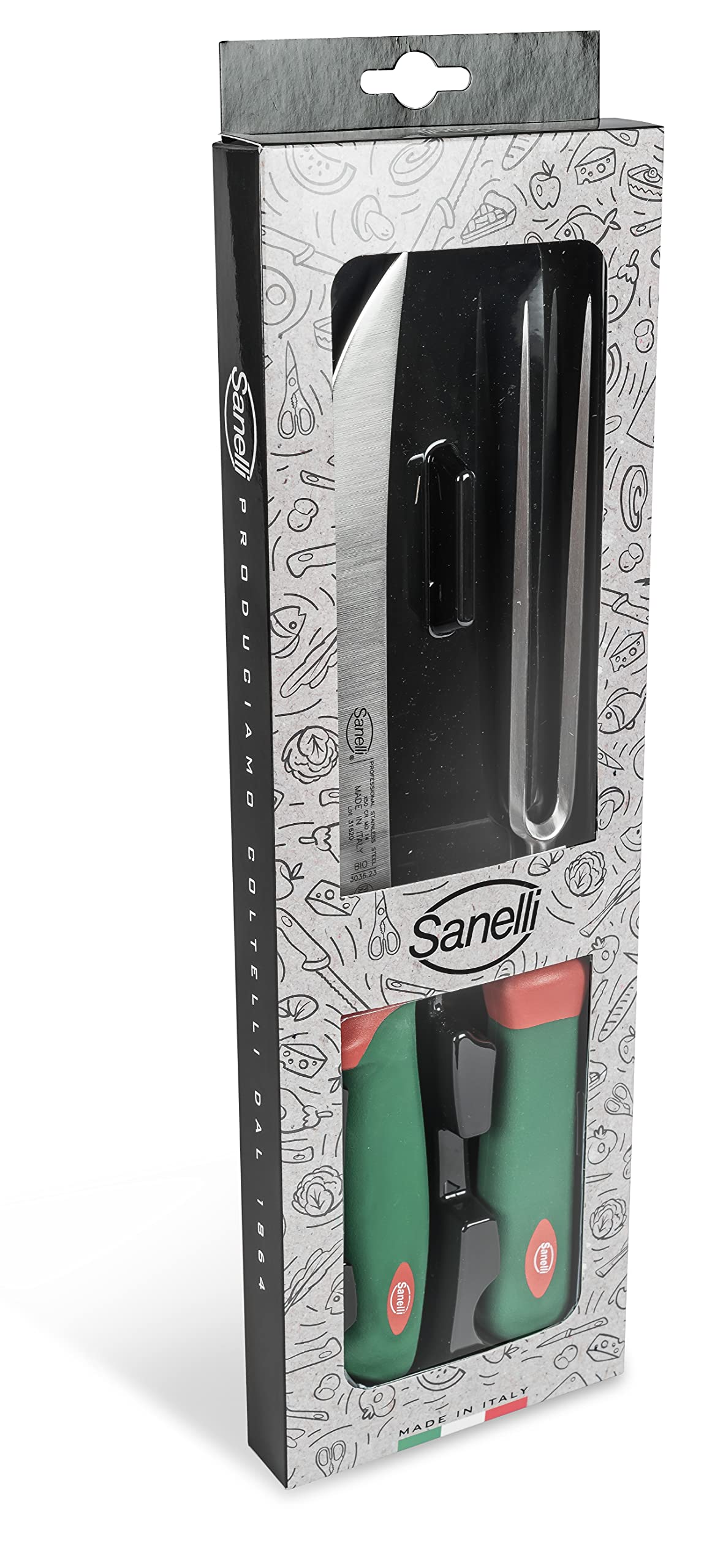 Sanelli Premana Professional, Confezione 2 pezzi BBQ, Acciaio Inox, Verde/Rosso