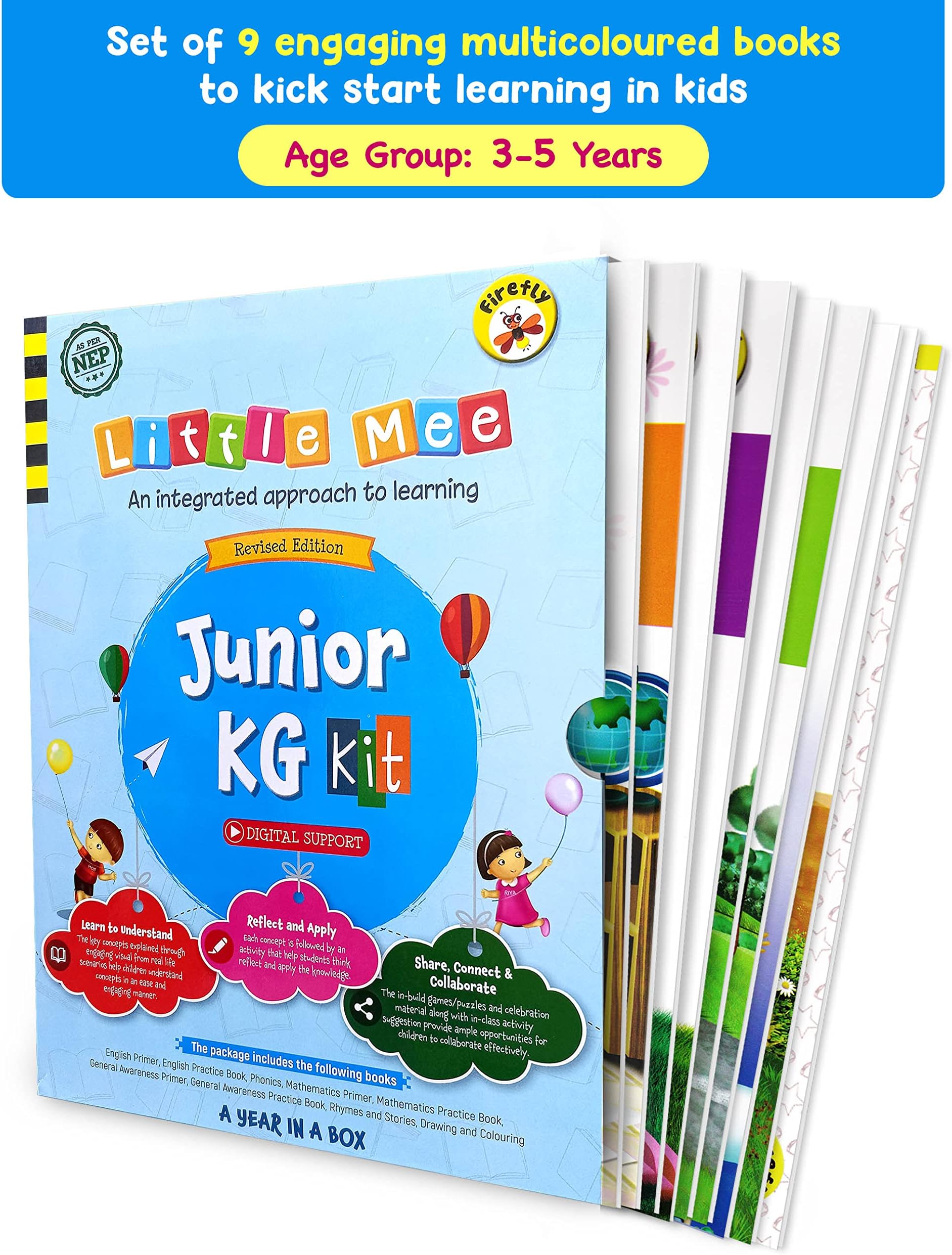 Little Mee Junior KG Kit | LKG Books | Preschool Learning for English, Maths, GK, Phonics, Rhymes, Drawing, Colouring with Work sheets | 3 to 5 Years