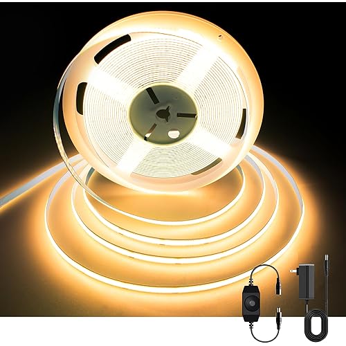 AXMOTUT Dimmable COB LED Strip Lights 32.8ft, 2700K Warm White 24V COB Strip Light, 3200 LEDs Flexible CRI 93+ COB Light Strips for Room, Mirror, Kitchen, Bedroom