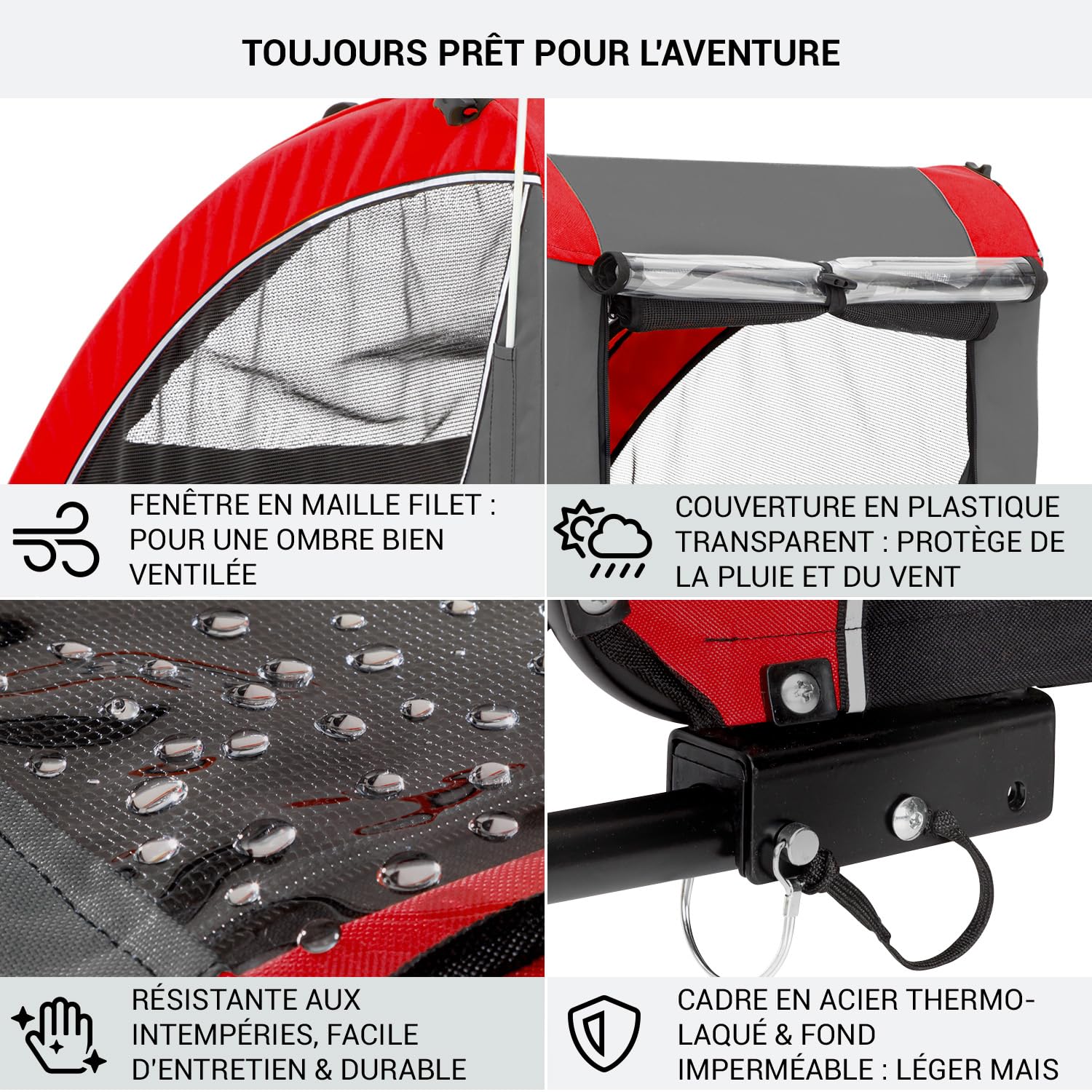Klarfit Remorque Velo, Chariot Transport Pliable, avec Laisse de Sécurité, Chariot pour Chien Petite/Moyenne Taille, Toile Oxford pour Vélos, 282L, 40kg