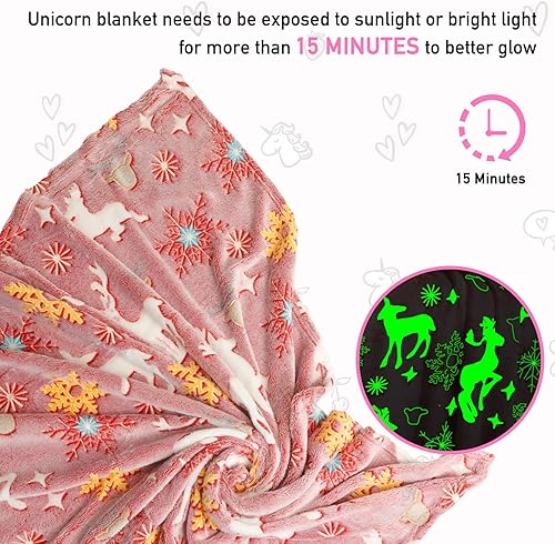 Miniatura 43 de TEHALK Manta personalizada de unicornio para niñas, que brilla en la oscuridad, manta para niños, 30 x 40 pulgadas, rosa Unicornio 3