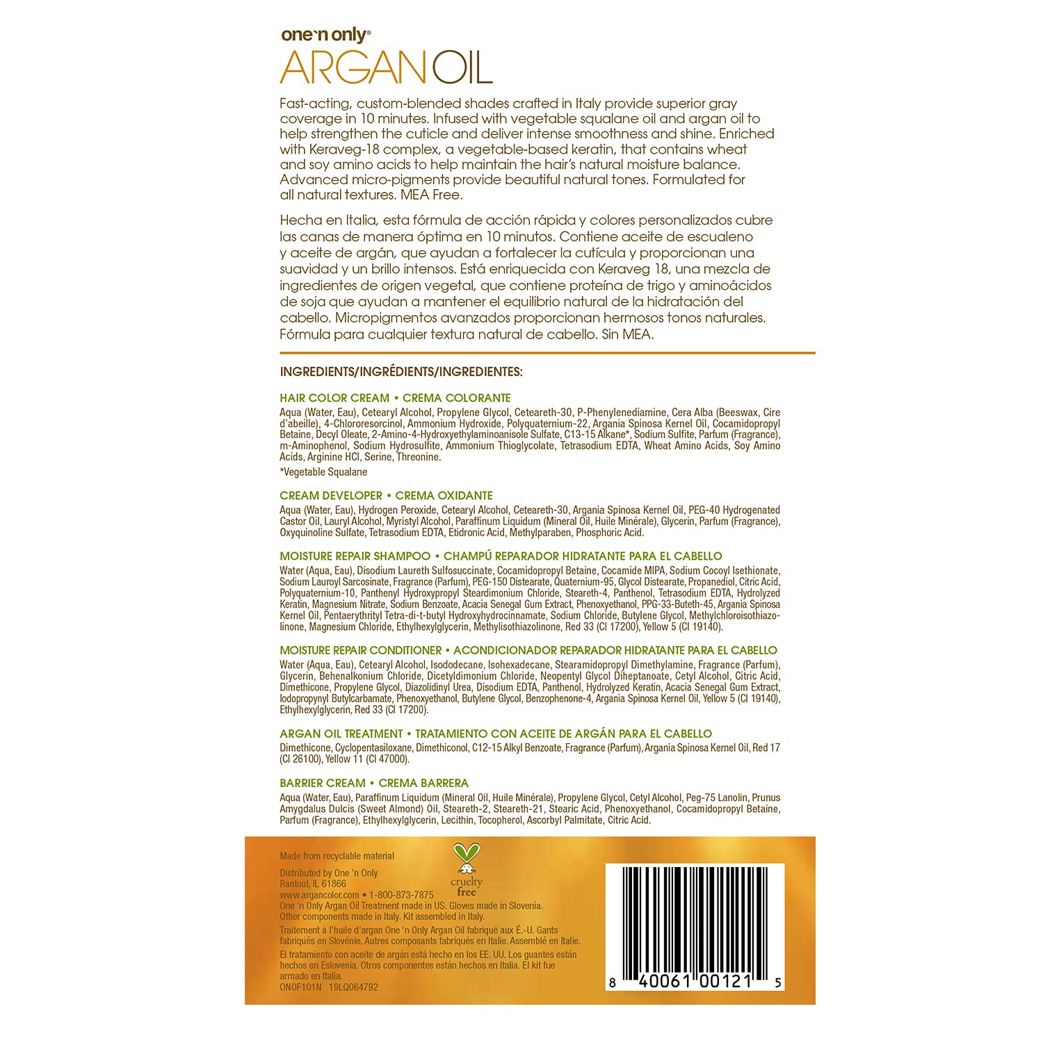 One 'N Only Fast 10 Permanent Hair Color Kit - Hair Dye for Women with Argan Oil to Maintain Moisture Balance - Advanced Micro-Pigments for Natural Tones (1N Natural Very Black) - Image 2