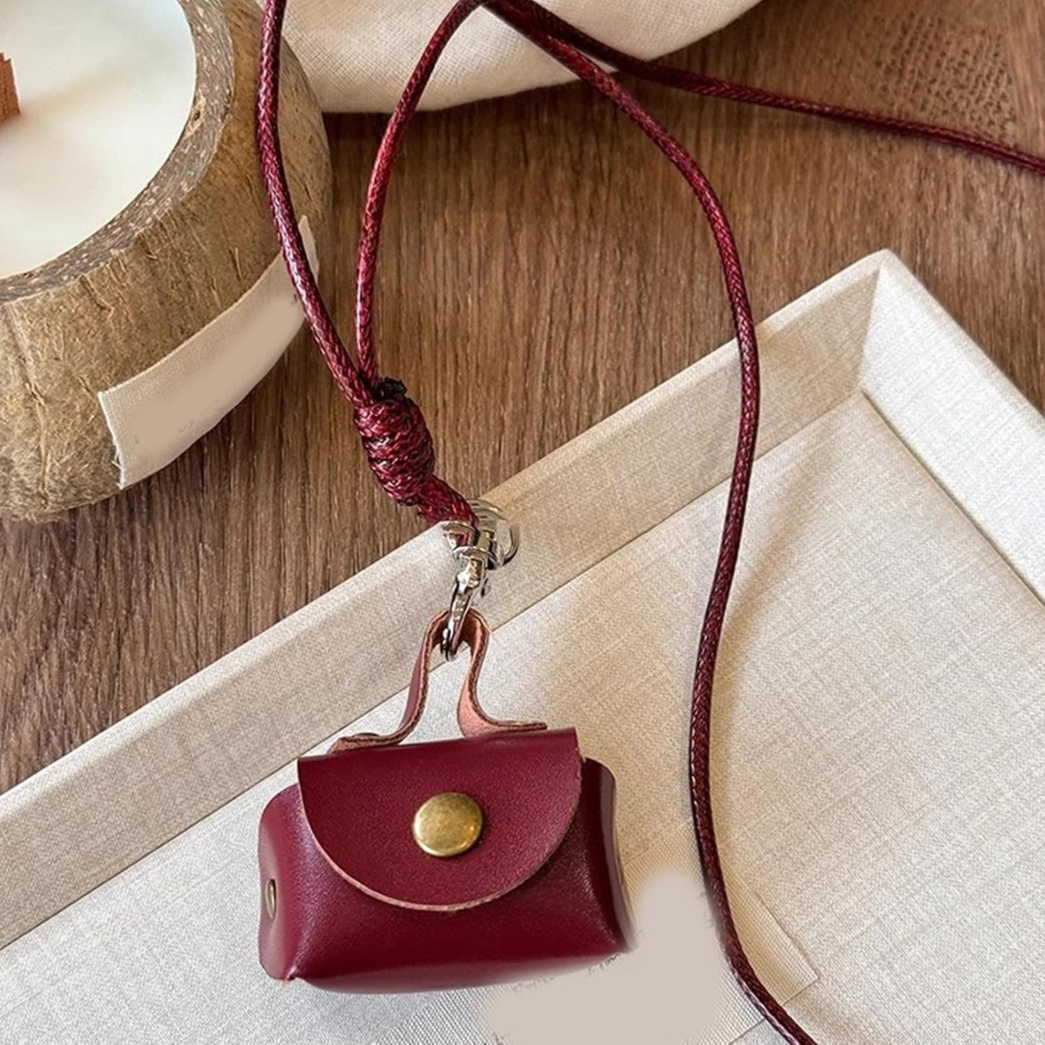 Vintage Sturdy Leather Necklace Pouches for Earphone and Coin Storage Small Long Designs for Fashionable Women Ladies