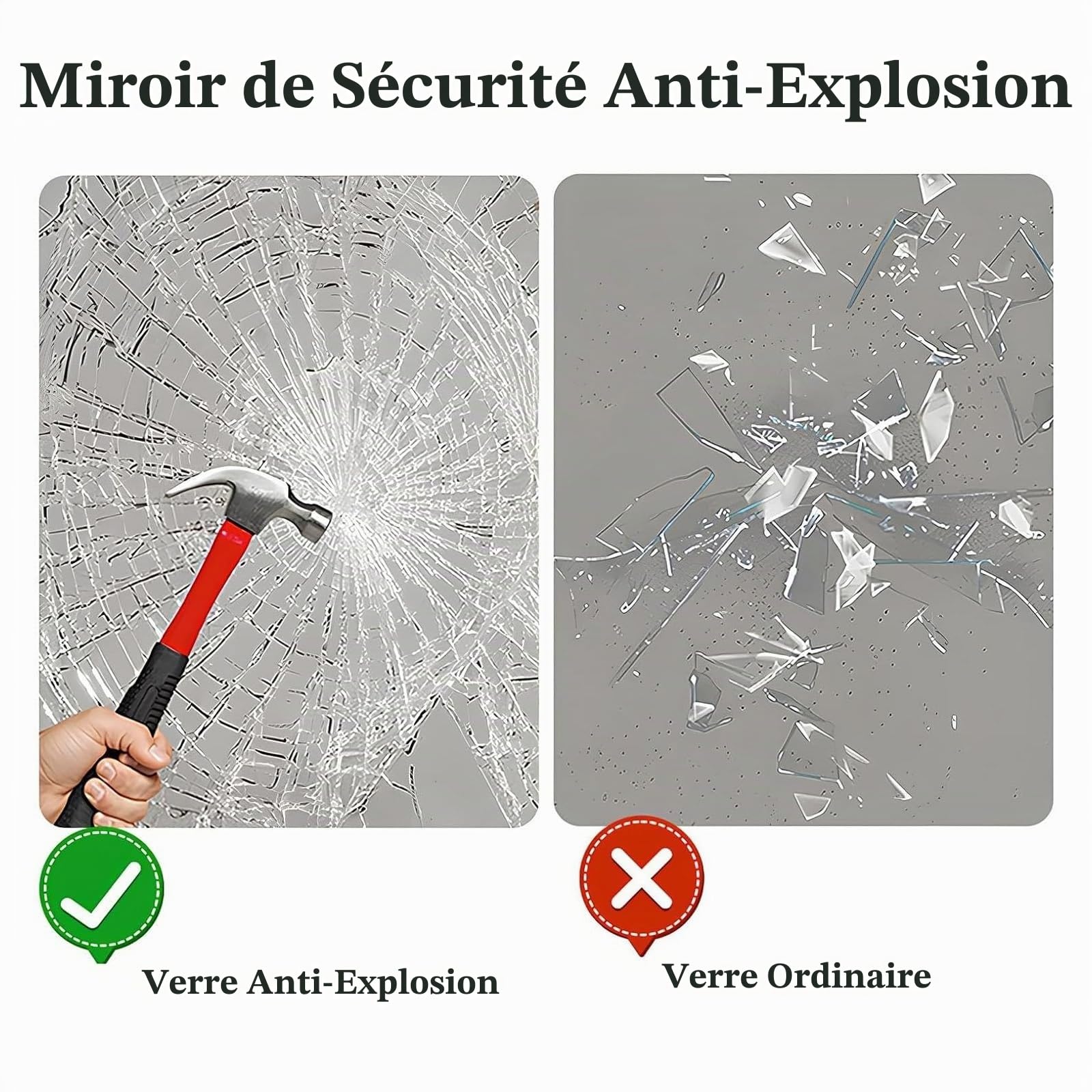Miroir Carré Pliable De 30cm, Mural Miroir 3 Faces，Moderne avec Cadre Et Chaîne en Acier Inoxydable, Décoratif À Suspendre，Haute Définition