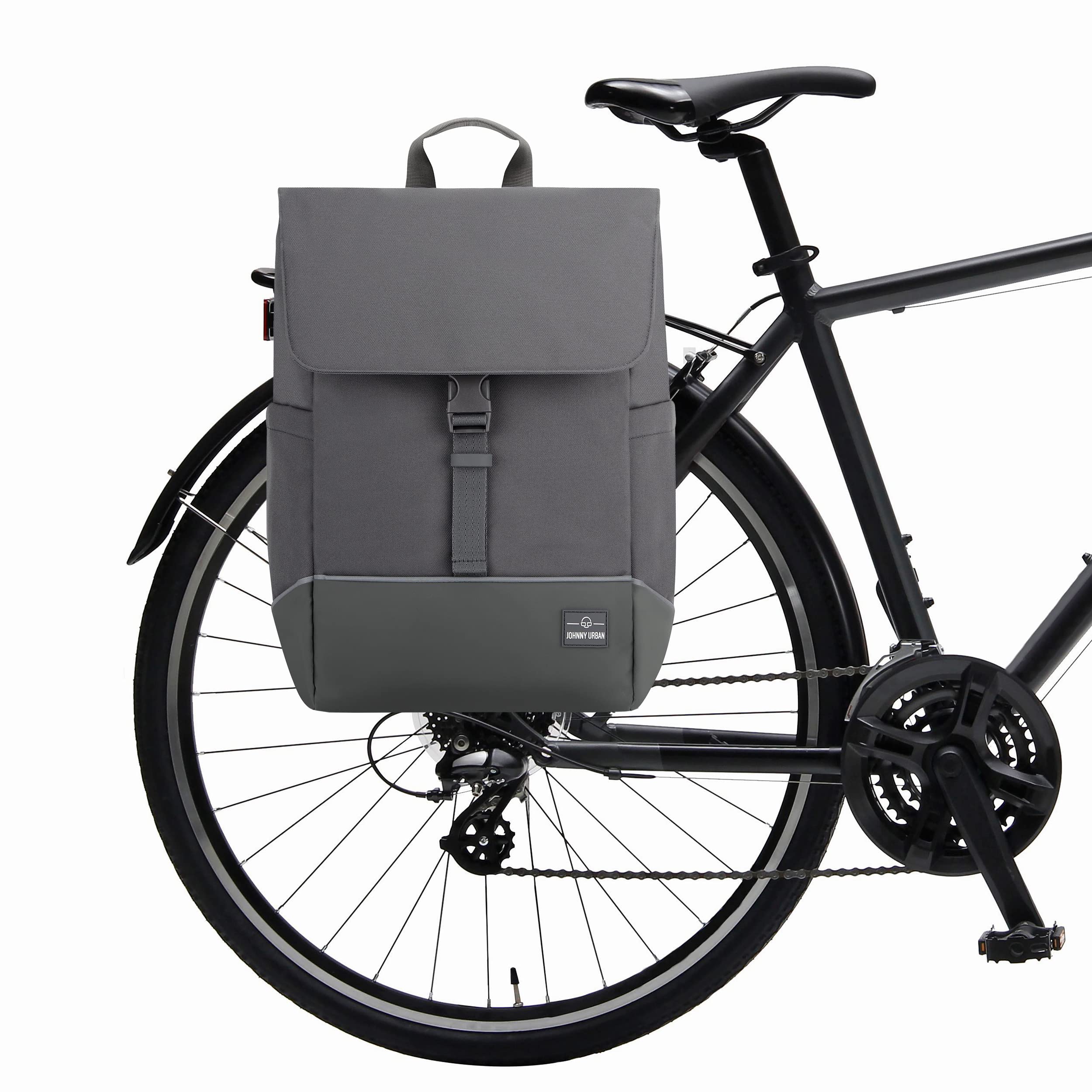 Johnny Urban Borsa per Bicicletta Grigio - Mika Bike - 2 in 1 Borse Posteriori Bici Zaino Scomparto per Laptop da 16 Pollici - Accessori Cestino - Impermeabile
