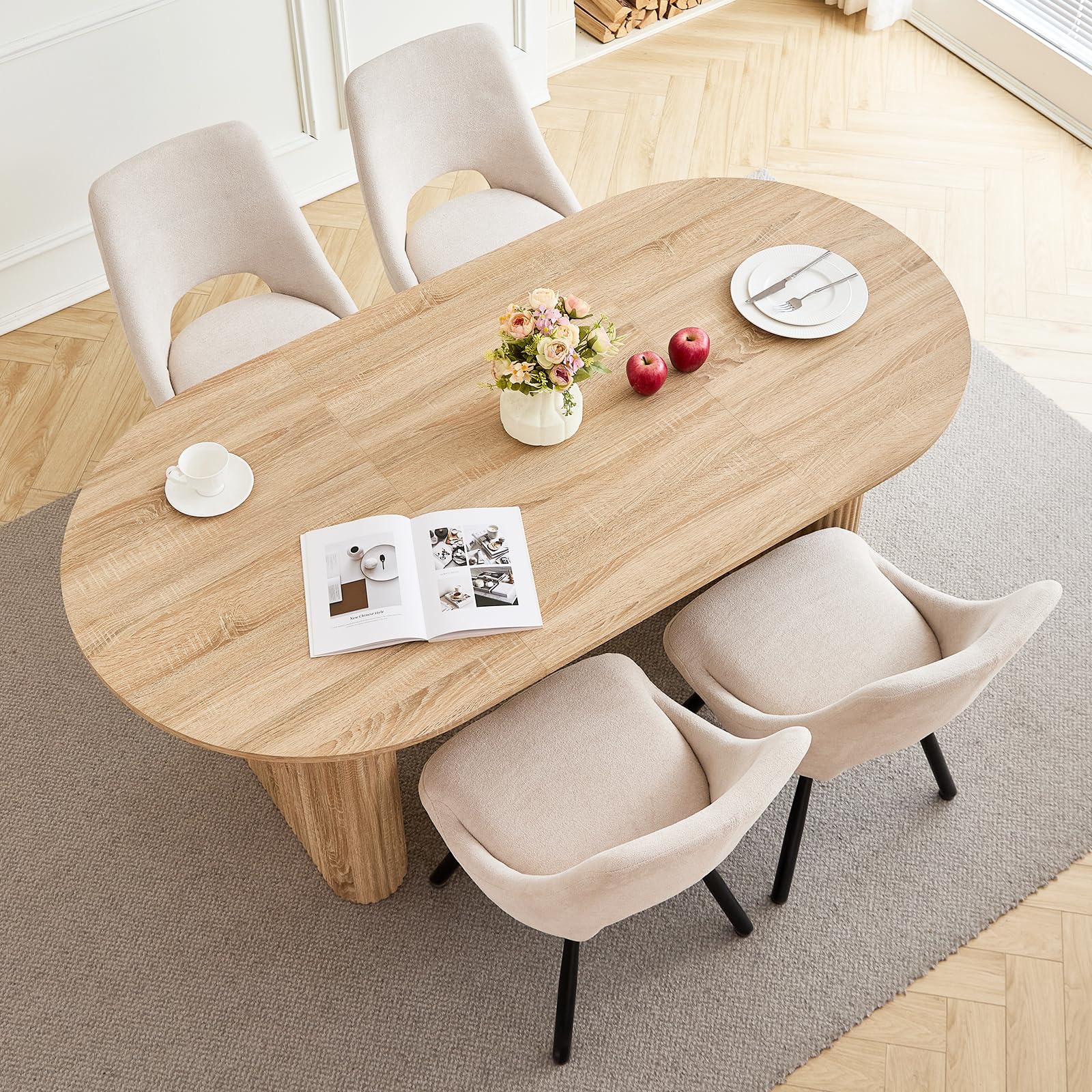 GrandCA HOME Table à Manger Ovale en Bois, Table de Cuisine Moderne de 180 CM, Grand Bureau en MDF pour 6 à 8 Personnes (Marron Clair)