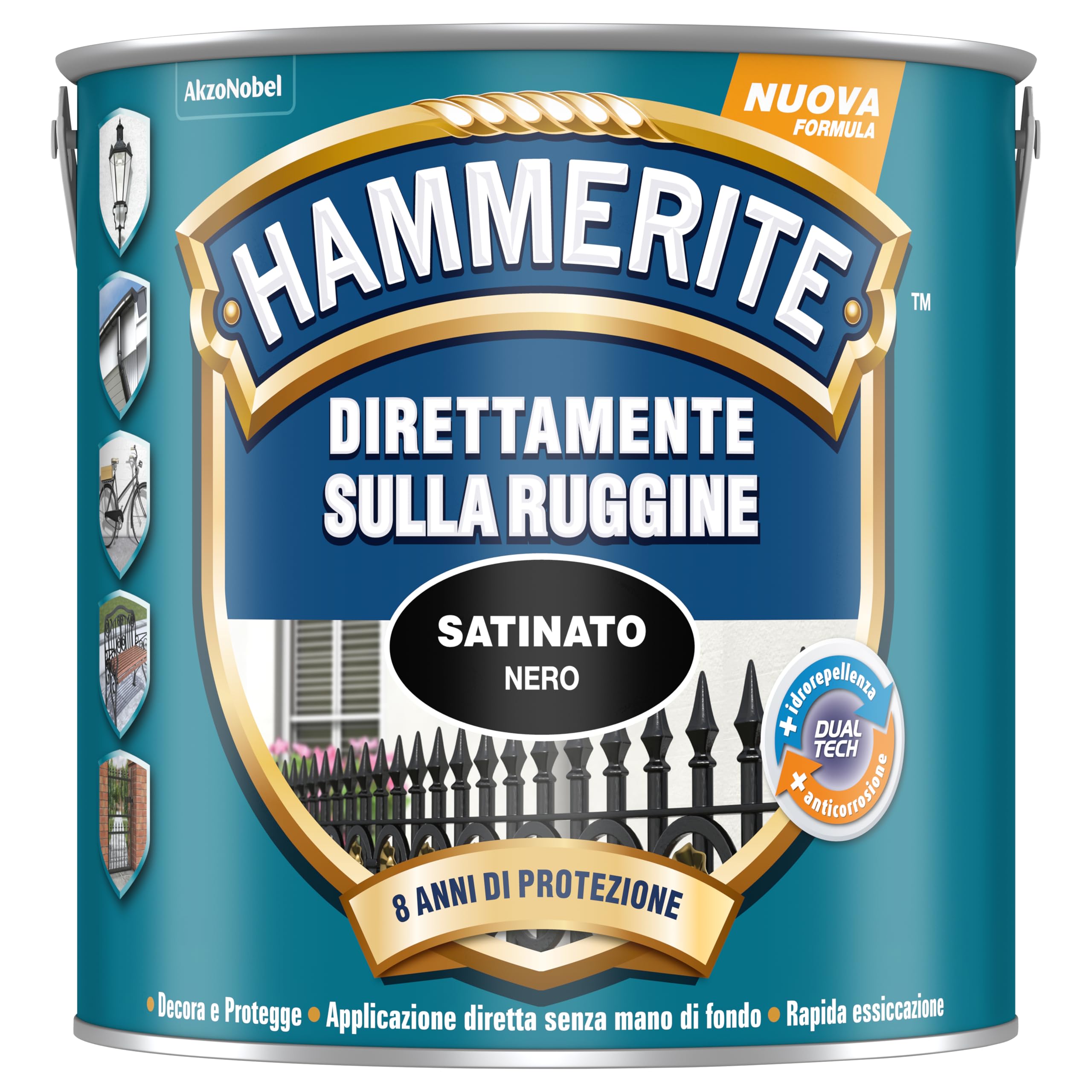 Hammerite Direttamente Sulla Ruggine Satinato Nero 2,5 L