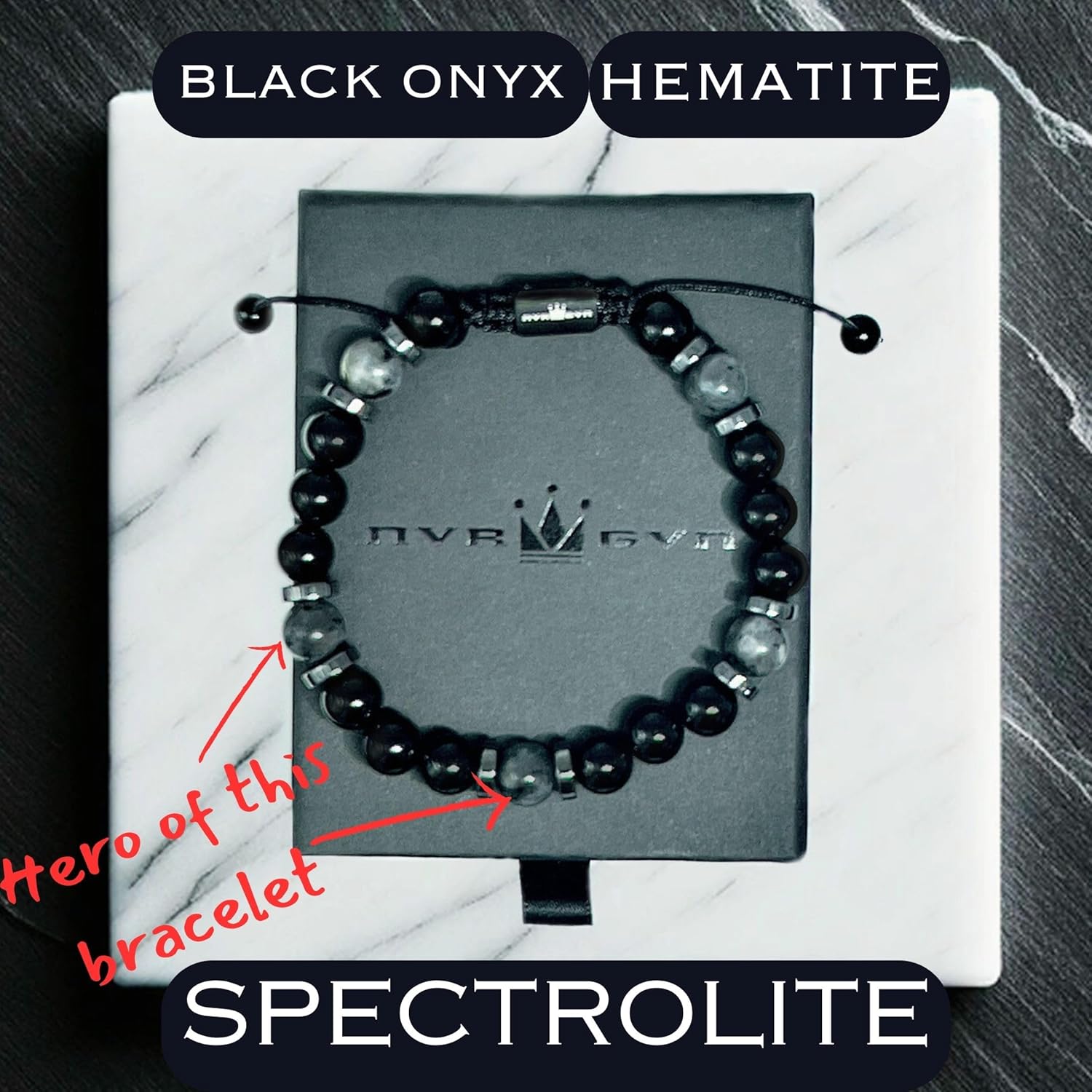 Mens Beaded Bracelet - Stone Jewelry, Black Onyx Hematite Bracelets, Mens Accessories, Adjustable - Image 7