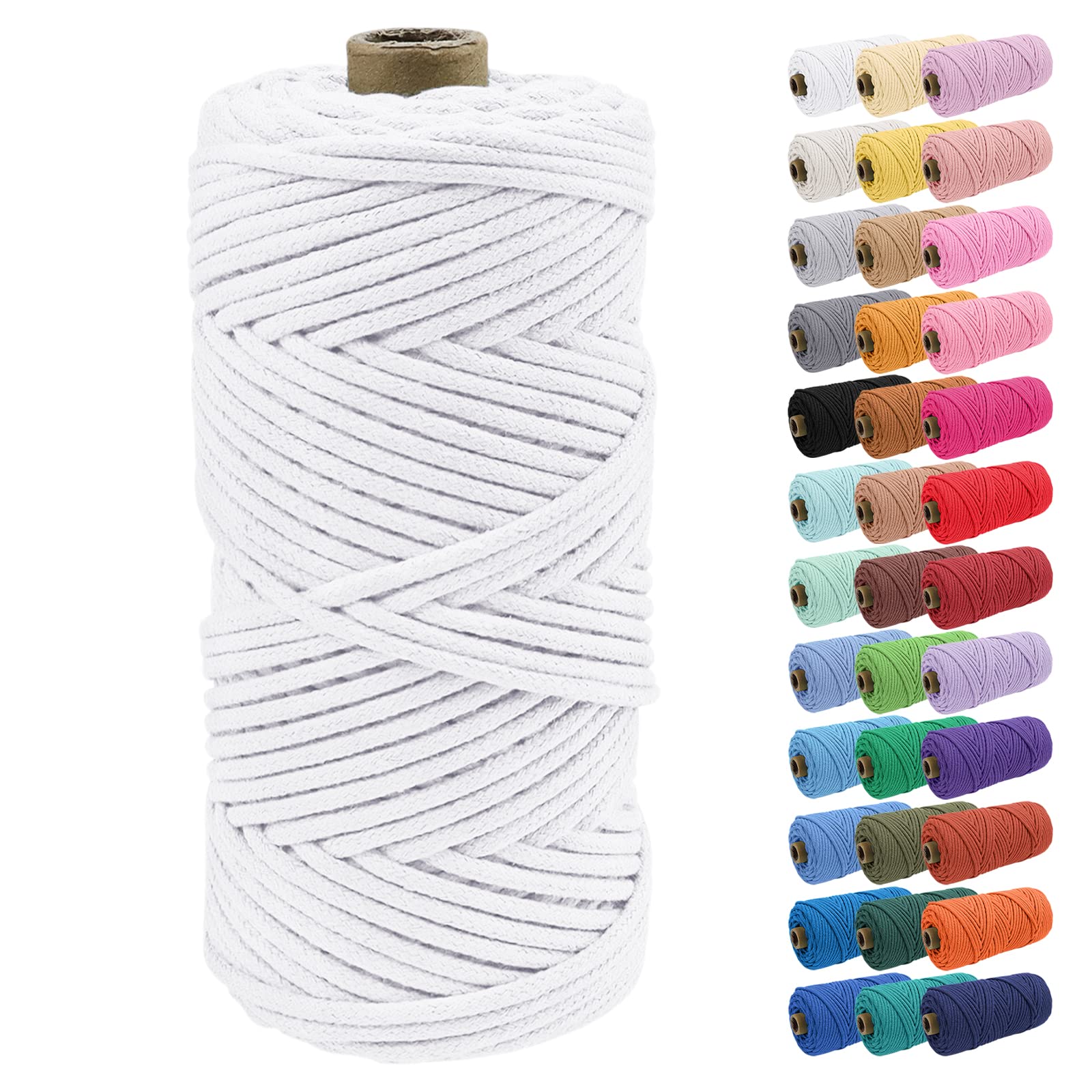 Uiopa 4mm Macrame Cord, 100m Braided Cotton Macrame Rope, White Macrame Craft Rope for Crochet Bags, Wall Hangings, Plant Hangers, Dream Catchers, DIY Craft Projects