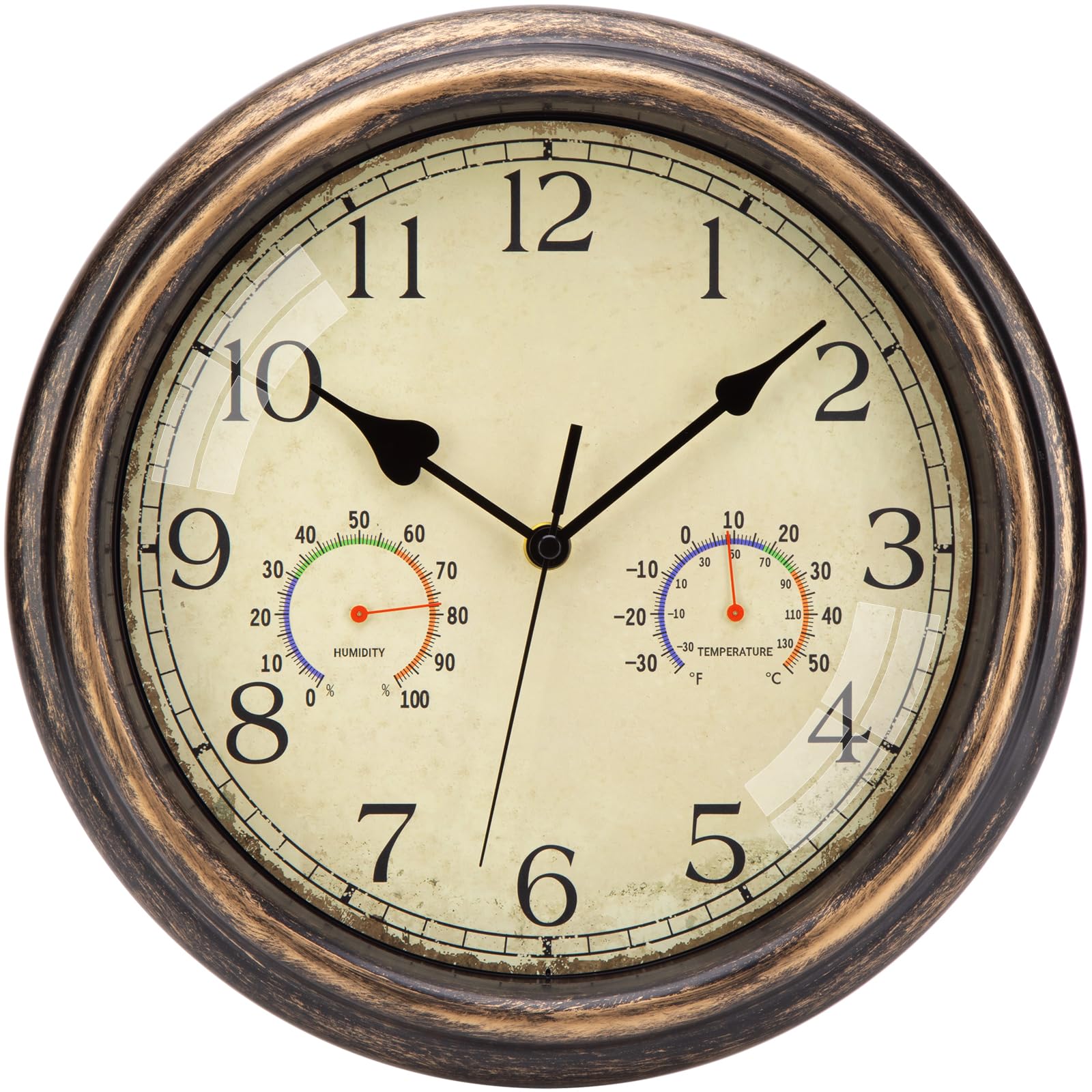 ACCSHINE Horloge Murale Extérieure étanche avec Affichage du thermomètre et de l'hygromètre, sans tic-tac, silencieuse, 30 cm, à Quartz, fonctionnant sur Pile, Grande Horloge décorative pour Jardin.