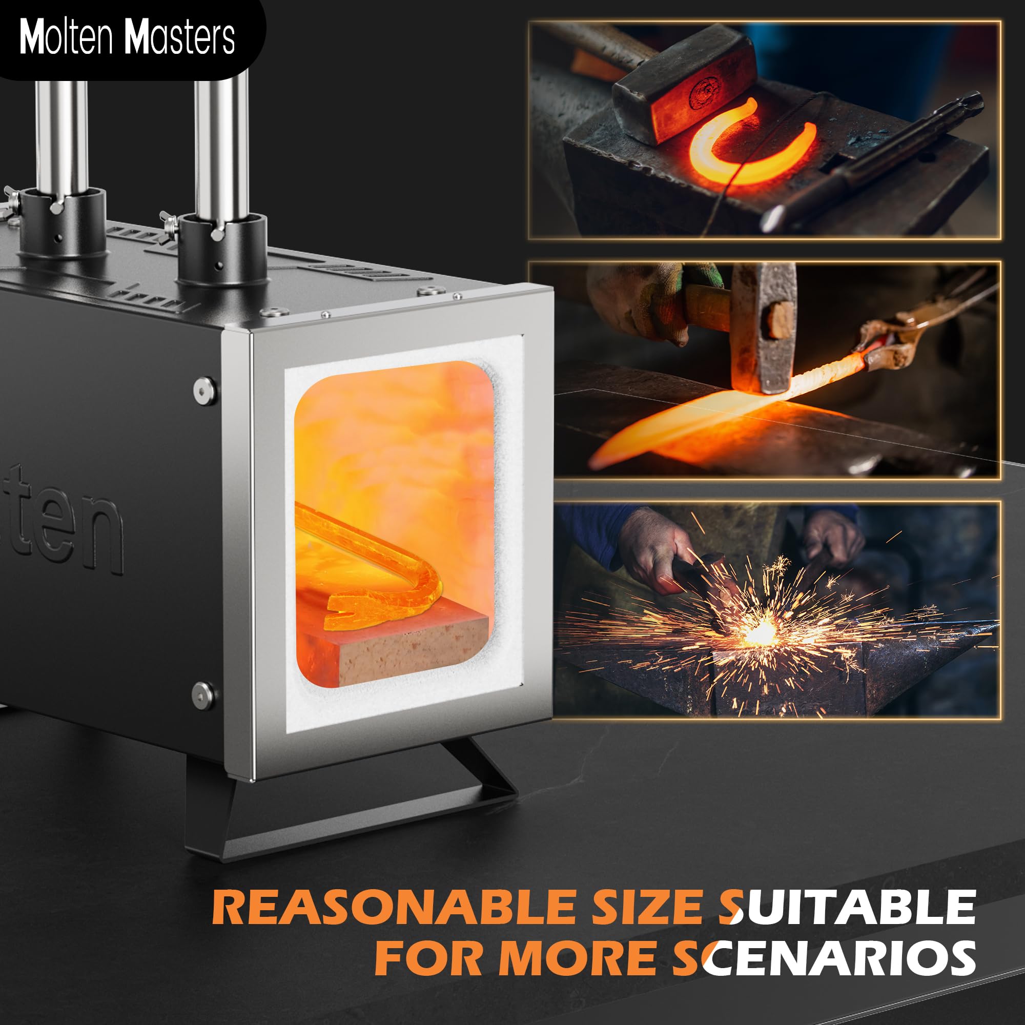 MMasters - Kit de forja de propano de 2 quemadores | Diseño cuadrado, 1,426.7 °C, quemador doble, calefacción eficiente, fabricación de cuchillos, herrería, metalurgia