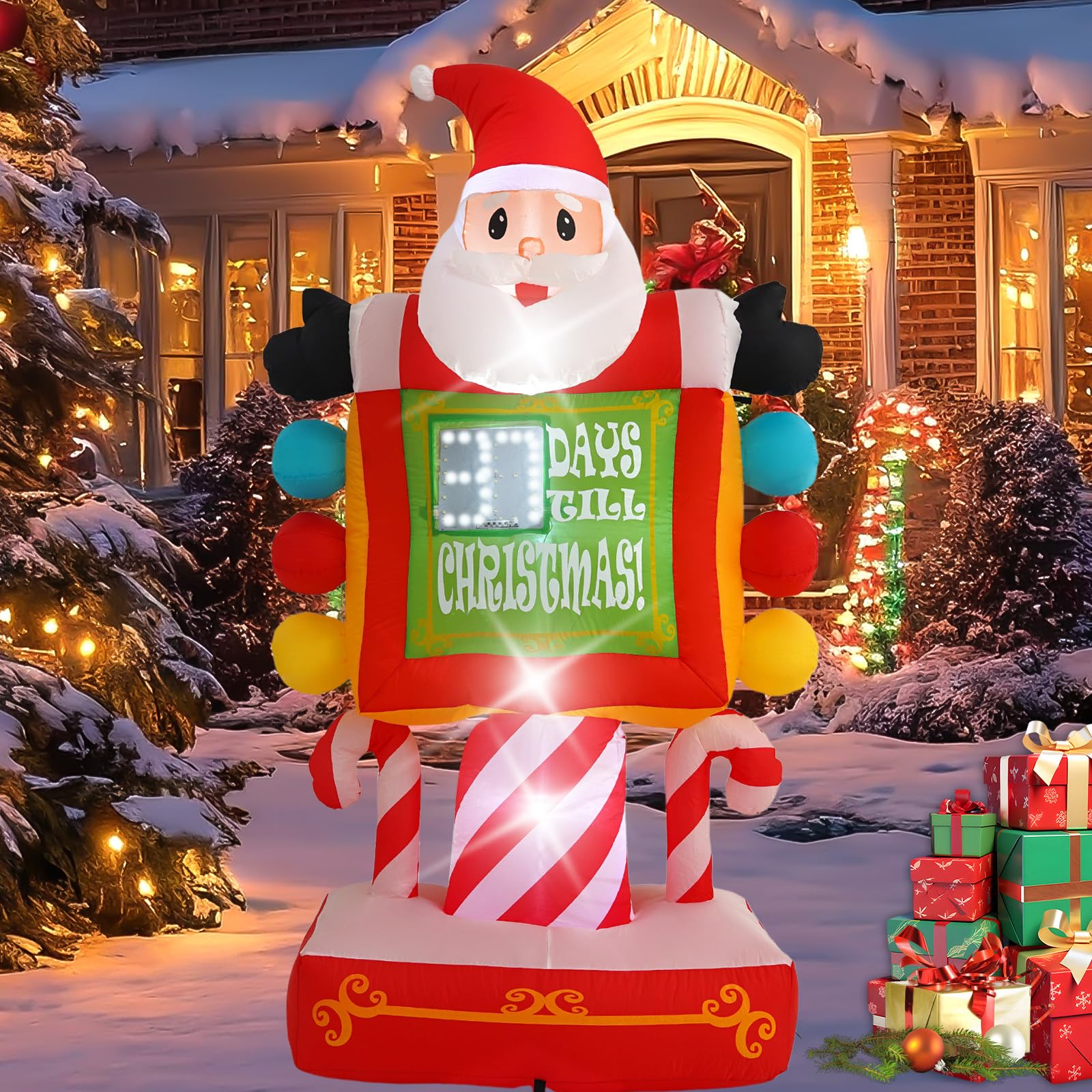 Panneau de rue gonflable de 2,1 m avec lumières LED intégrées, décoration de Noël gonflable pour pelouse, cour, jardin et terrasse