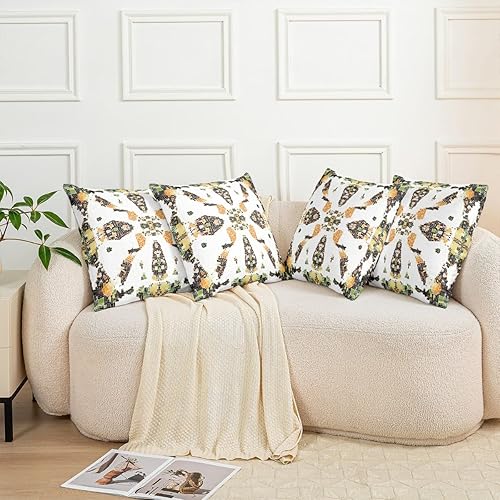 Miniatura 6 de Paquete de 2 fundas de almohada exóticas de 24 x 24 pulgadas, fundas de almohada verde y naranja, fundas de cojín geométricas geométricas de