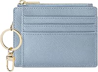 Vista 64 de Sodsay Estuche para tarjetas, cartera delgada con bolsillo frontal, para mujer, sujetatarjetas con llavero negro