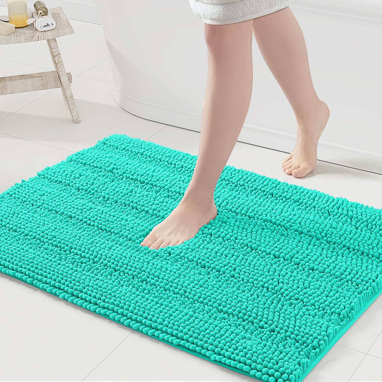 Grandaily Chenille Bathroom Rugs 36x24, Soft Absorbent Bath Mats, Teal
