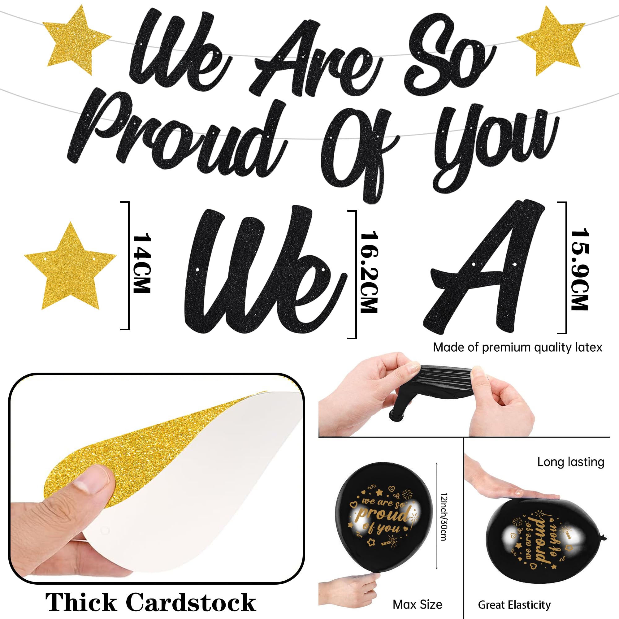 Graduation Decorations Congratulations Banner 2026, We Are So Proud of You Party Supplies Well Done Banners Black Gold - Image 3