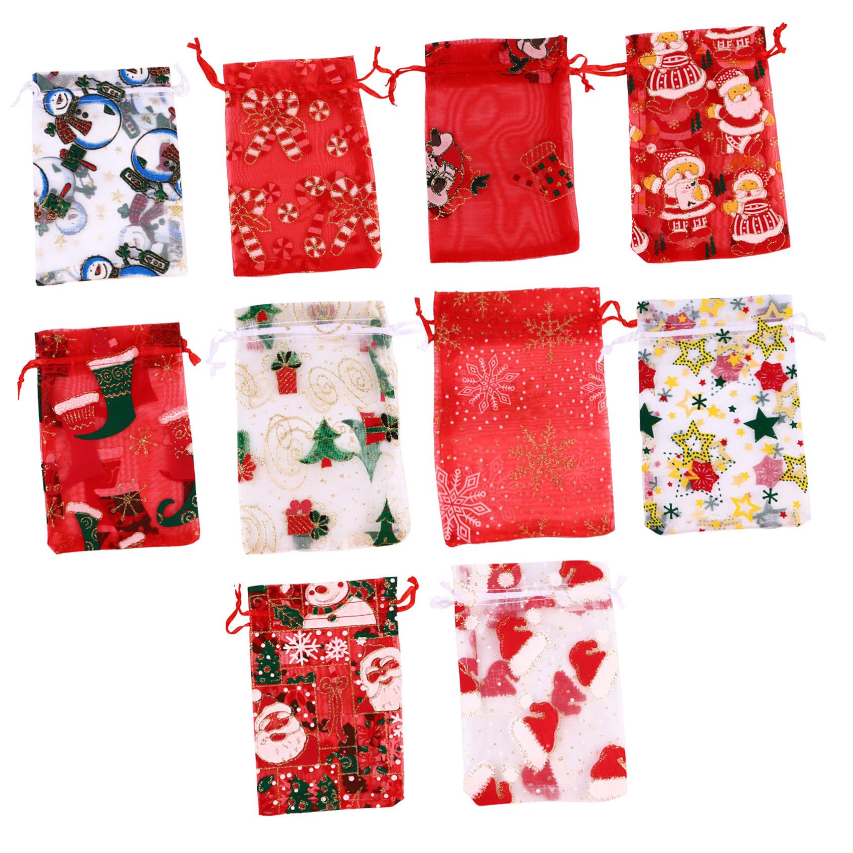 NIYANGLE 50 Pezzi Sacchetti Regalo in Organza Forma Fiocco Stella Renna Babbo Natale per Confezioni Caramelle Feste Natalizie Piccoli Doni