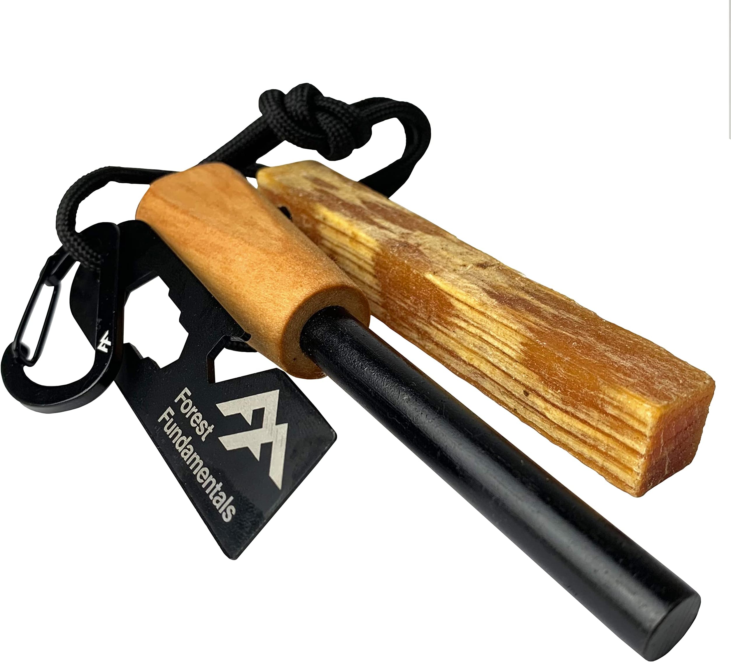 Forest FundamentalsArtisan Fire Starter™ | Ferro Rod Fire Steel & Striker | Handmade Wood-turned handle, Fatwood, 550 'Survival Cord' Lanyard | Traditional Bushcraft | Up to 20,000 Strikes!