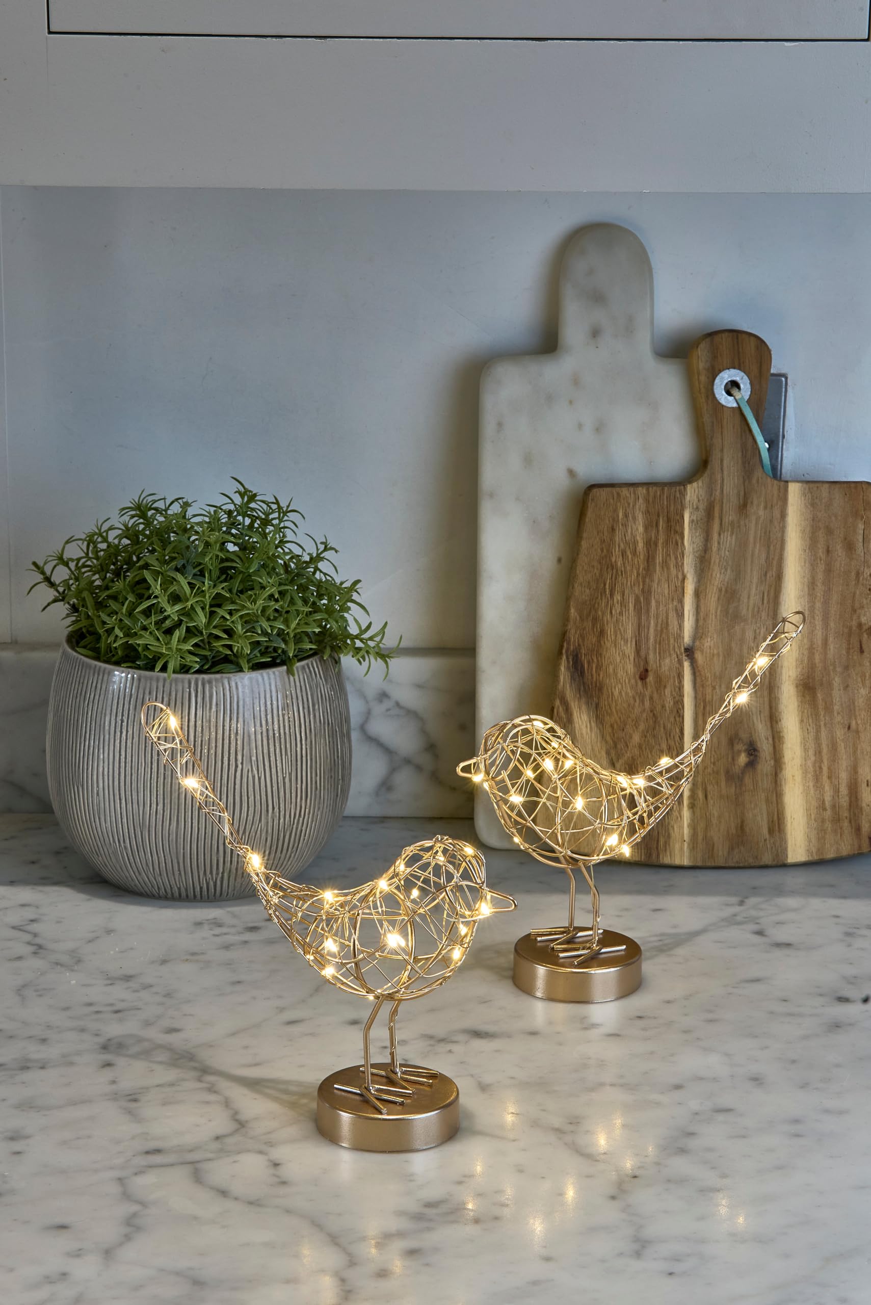 Lightstyle London Battery-Operated Indoor Gold Table Robin Fairy Light with 20 Warm White LEDs
