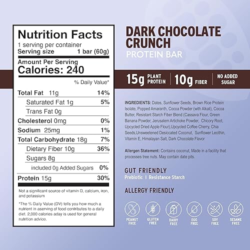 Miniatura 3 de Amrita Barras de quinua de chocolate negro, veganas, sin gluten, altas en proteínas, 0.53oz de proteína a base de plantas, alta fibra, sin maní ni