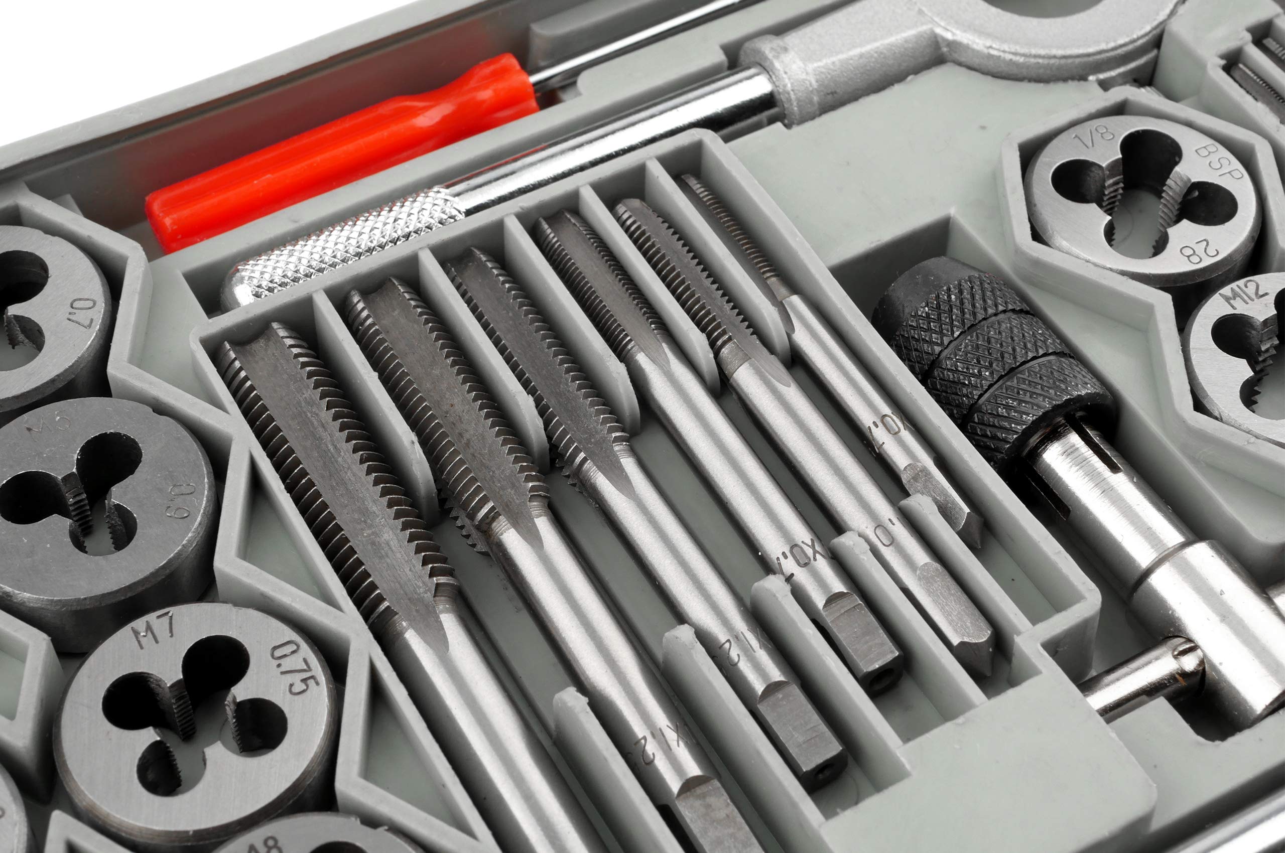 GSR Profi Hand-Gewindeschneider Set, 40-teilig, Gewindebohrer Set M3-M12, Mit Gewindebohrer & Schneideisen, verstellbares Windeisen, Schneideisenhalter, Gewindelehre, Schraubendreher