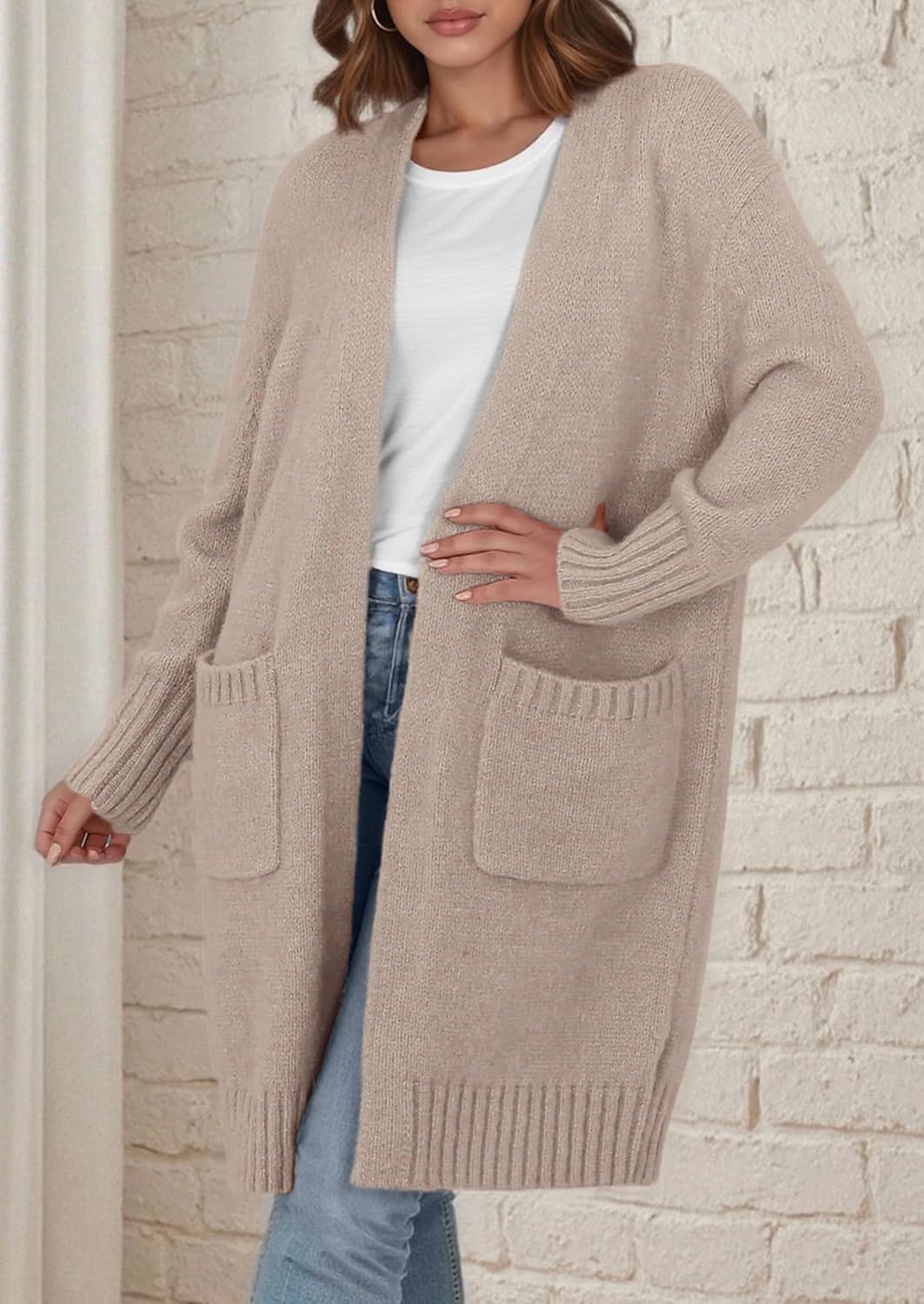 PRETTYGARDEN Fall Long Sleeve Cardigan Sweaters for Women 2026 Trendy Winter Open Front Loose Knitted Cardigans with Pockets