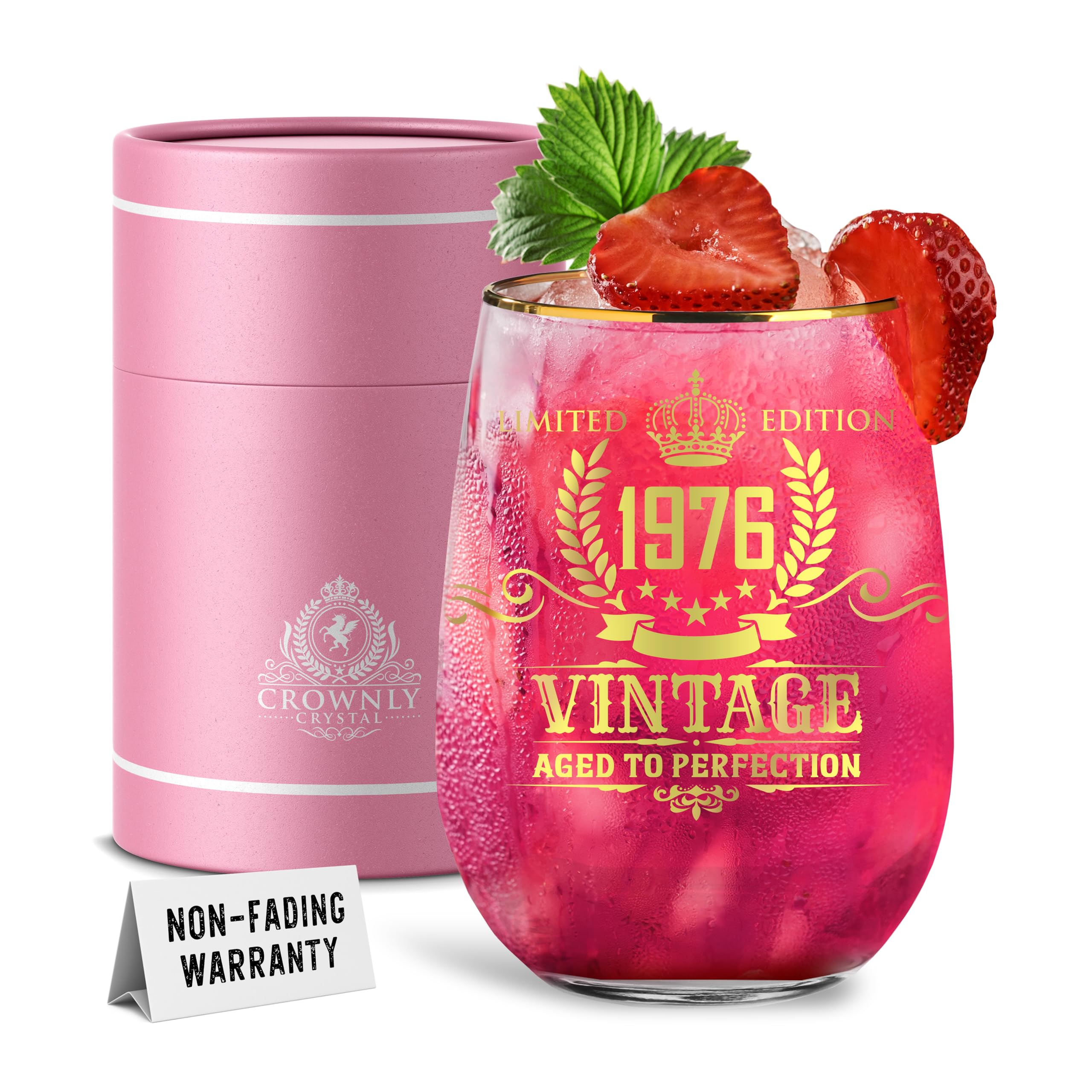 CROWNLY CRYSTAL® 1976 50th Birthday Gifts for Women Personalised Wine Glass 50th Birthday Decorations Birthday Gifts for Mum Presents for Women Gin Glasses
