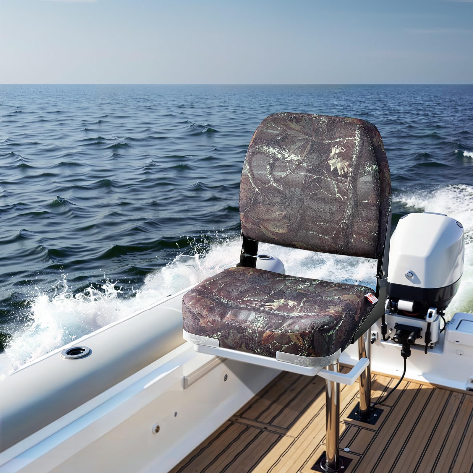 VEVOR Asiento de Barco con Respaldo Bajo 2 Piezas Silla de Barco de Pesca Plegable con Cojín de Esponja Espesa, Tela de Poliéster PU, Marco de PP Asiento de Bote para Barcos, Yates, Camuflaje