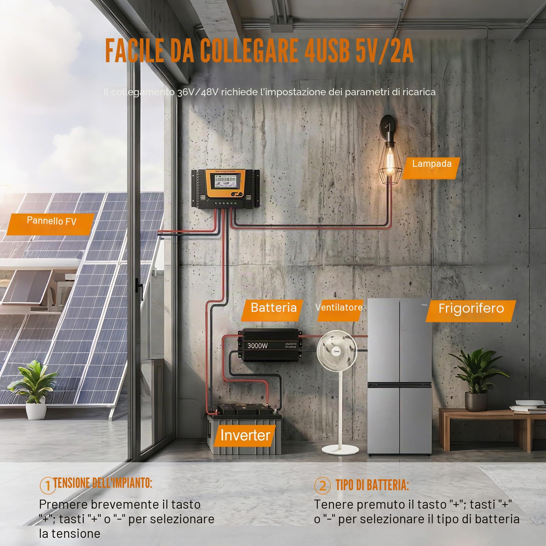 30A Regolatore di Carica Solare 12V 24V 36V 48V Con Bluetooth, PWM 30A Regolatore Carica Solare con sensore temperatura, 4 porte USB, LCD Display, Adatto varie LI SLD FLD GEL AGM Batteria