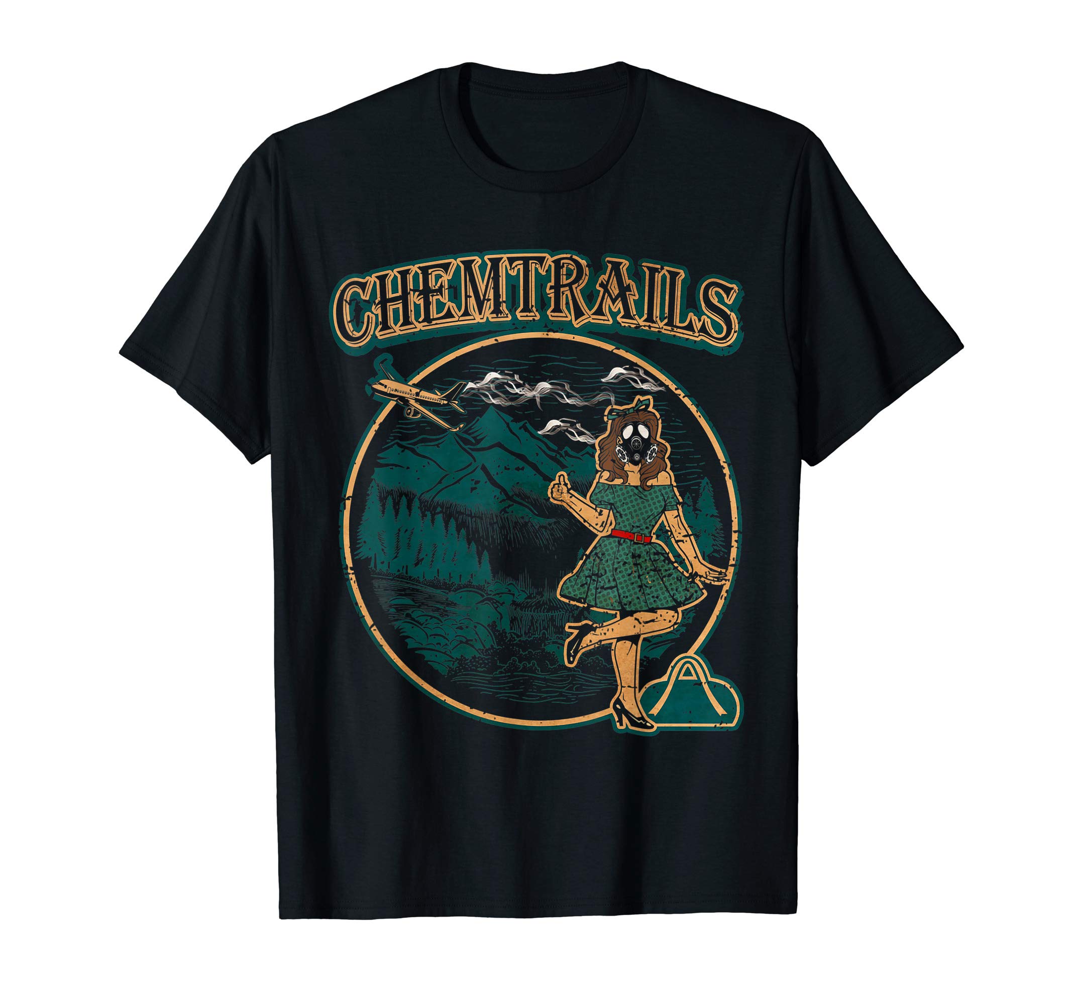 Conspiracy Theory GiftsChemtrails Conspiracy Theory with Retro Pin Up with Mask T-Shirt