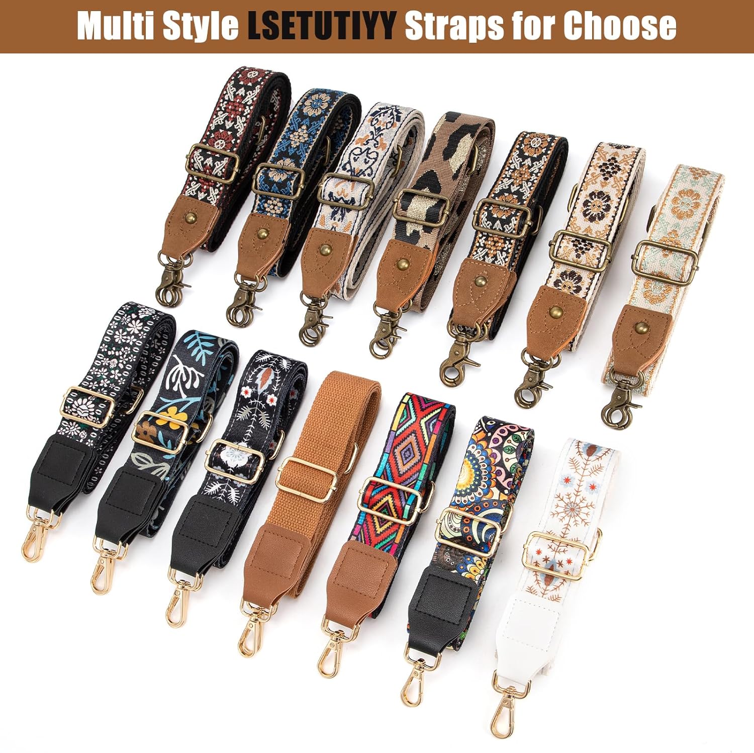 Purse Strap, 1.5" Cowhide Head Wide Shoulder Strap Adjustable Replacement,Jacquard Embroidery Crossbody Bag Straps - Image 4