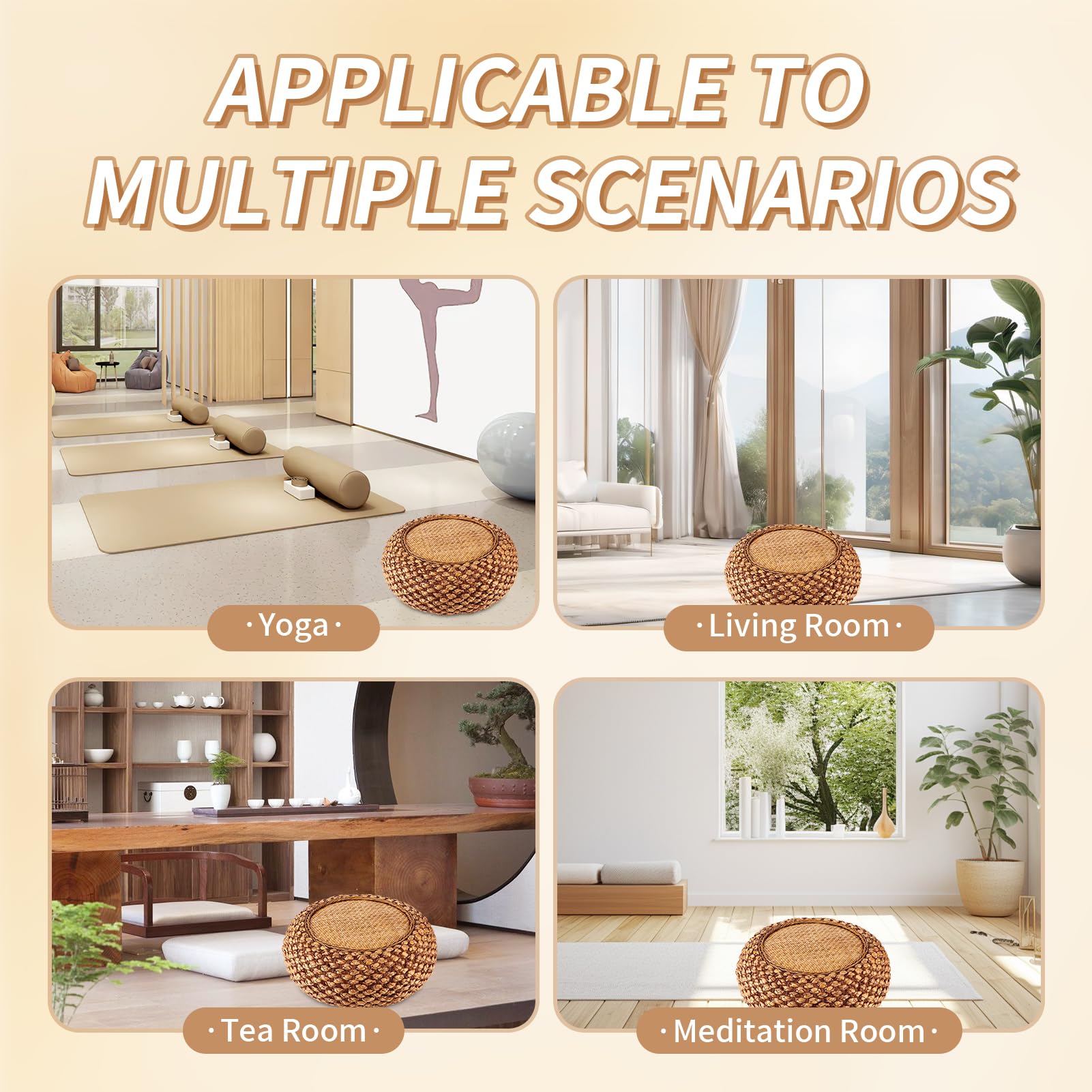 Natudeco Tatami Floor Pillow Japanese Floor Seats Rattan Floor Cushion Breathable Floor Sitting Pillow Comfortable Round for Balcony Straw Mat Yogo Meditation Living Bedroom