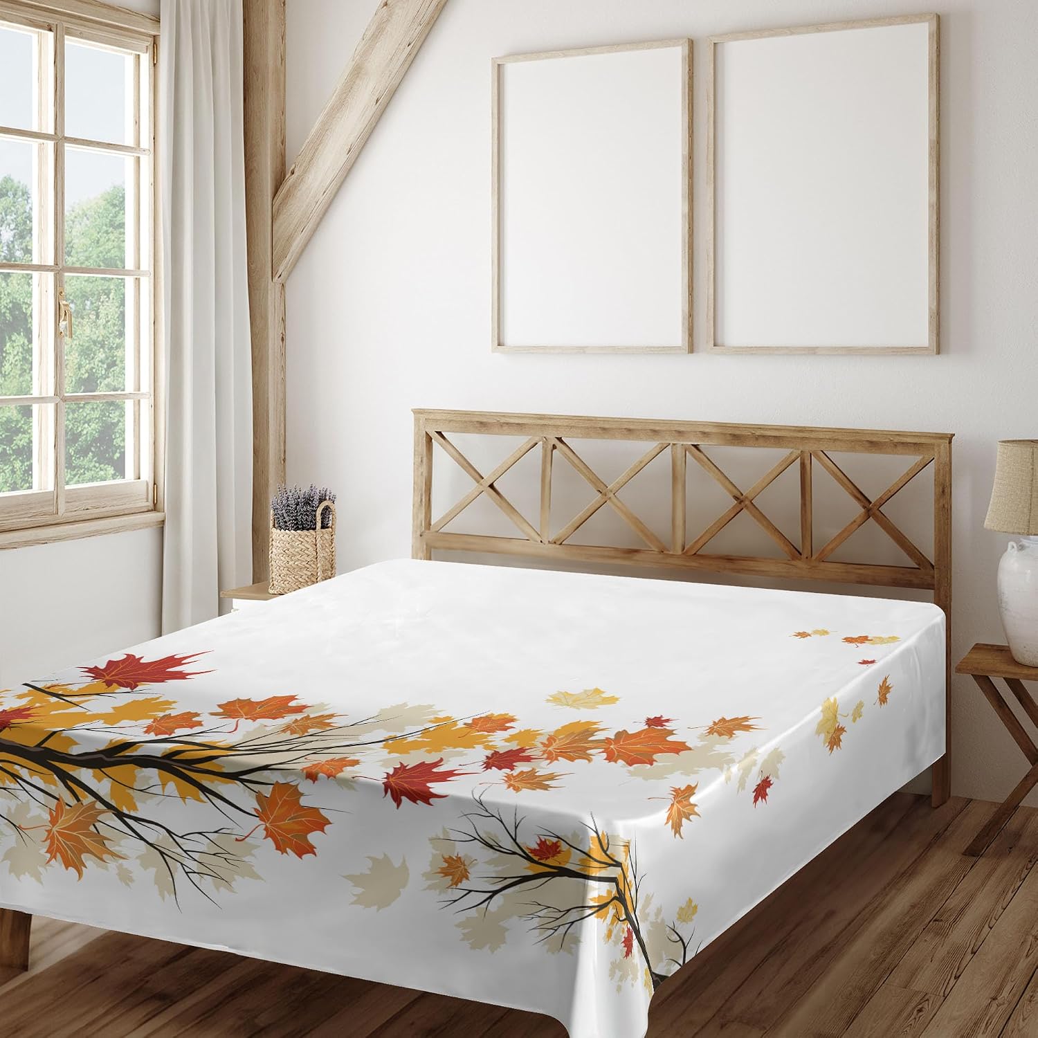 Ambesonne Fall Flat Sheet, Swirling Bended Autumn Tree Branches Colored Leaves Pastoral Season Theme, Soft Comfortable Top Sheet Decorative Bedding 1 Piece, Queen Size, Orange Marigold