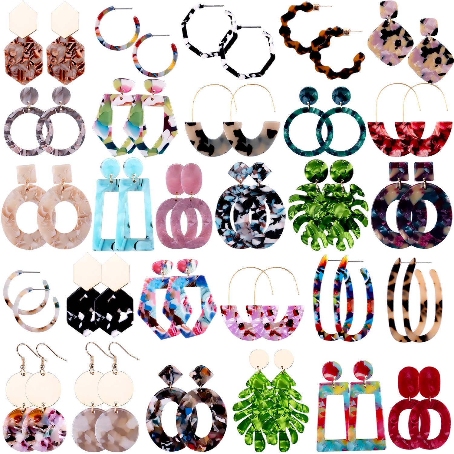 Duufin 28 Pairs Acrylic Earrings for Women Trendy Set Mottled Resin Earrings Statement Earrings Fashion Drop Dangle Earrings