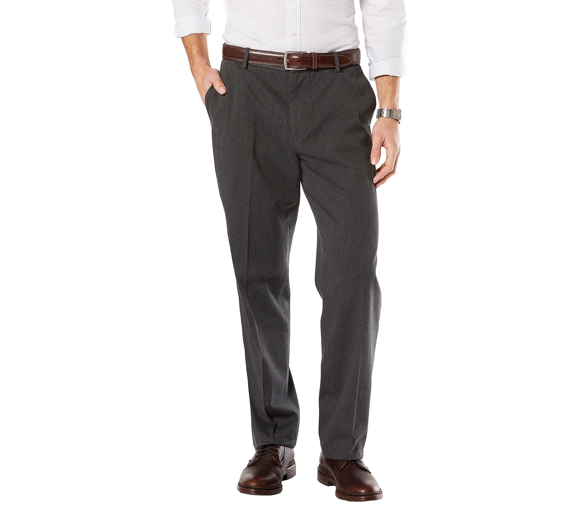 DOCKERS Men's Classic Fit Stretch Signature Khaki Pants D3, Charcoal Heather (Stretch), 44W x 32L