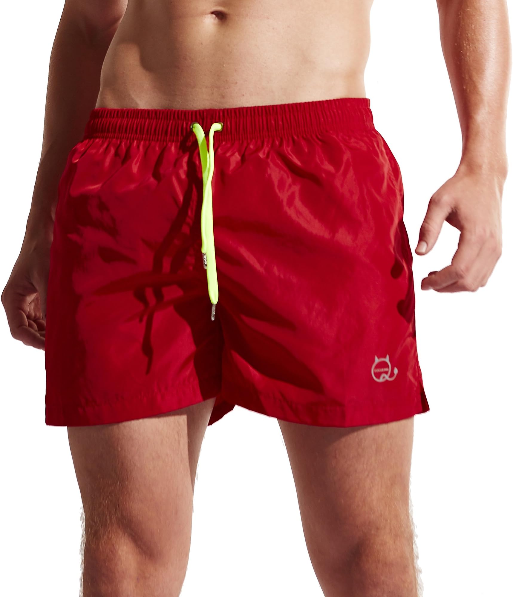 LJCCQ Men's Shorts Swim Trunks Quick Dry Beach Shorts with Pockets for Surfing Running Swimming Watershort Red