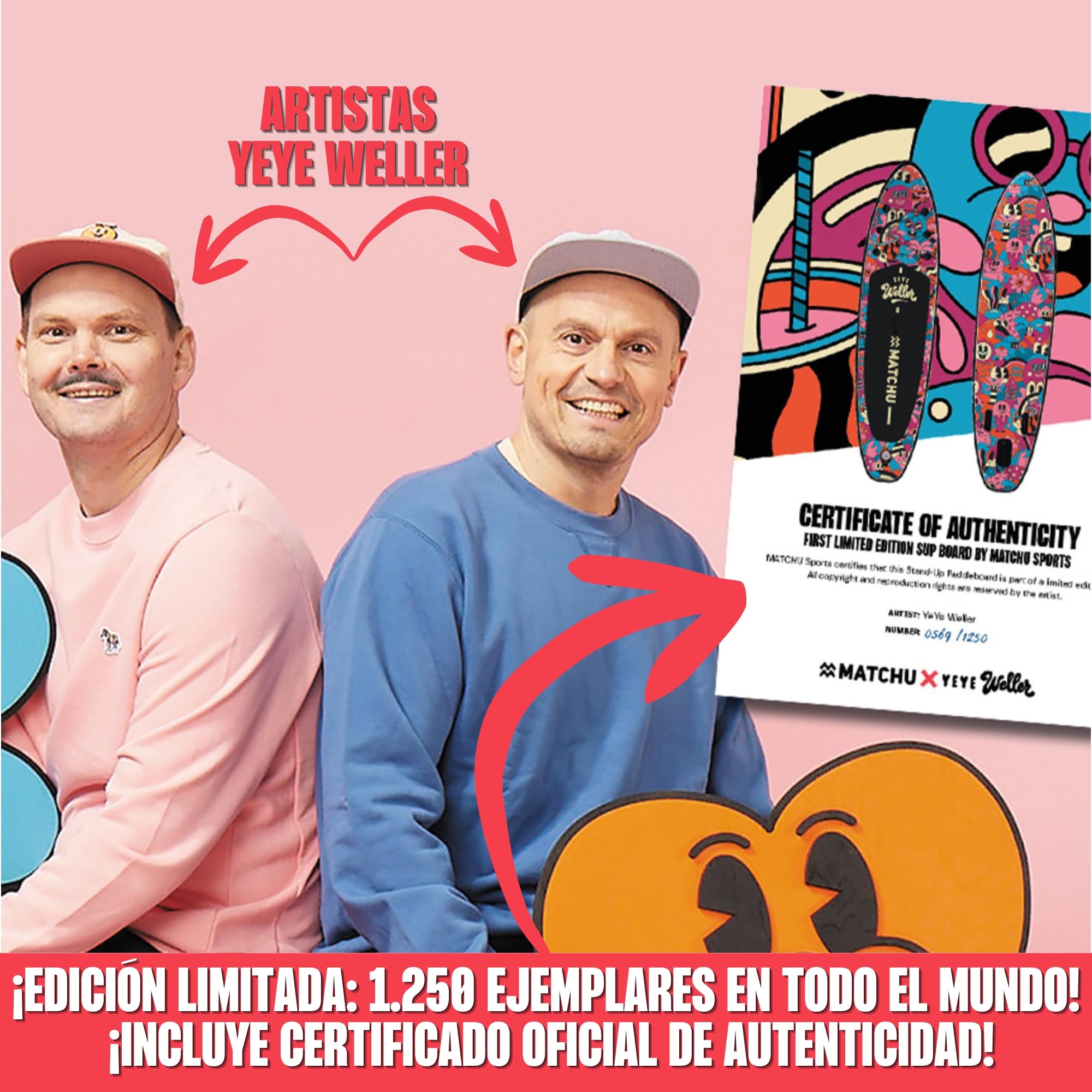 MATCHU - Tablero de Soporte Inflable - Junta de Paleta - Edición Limitada - Equipado con Certificado - Juego Completo - 320x81x15 CM - 150 KG de Carga - Art Collection