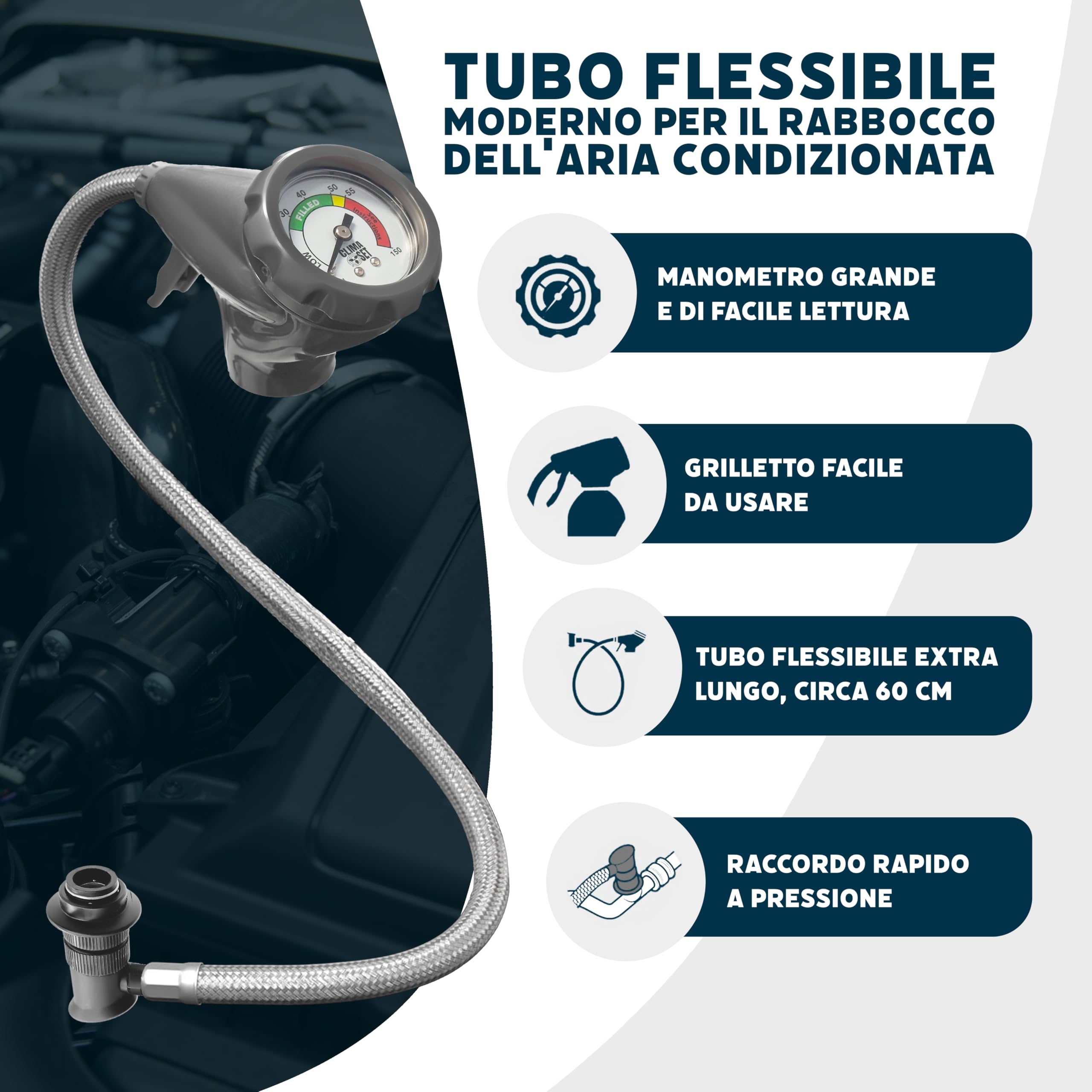 CLIMASET - Kit di ricarica per climatizzatore auto - Gas e olio R1234yf + R1234yf 3 in 1 + tubo flessibile + adattatore YF - Per veicoli fabbricati dopo il 2016, con un tubo flessibile moderno