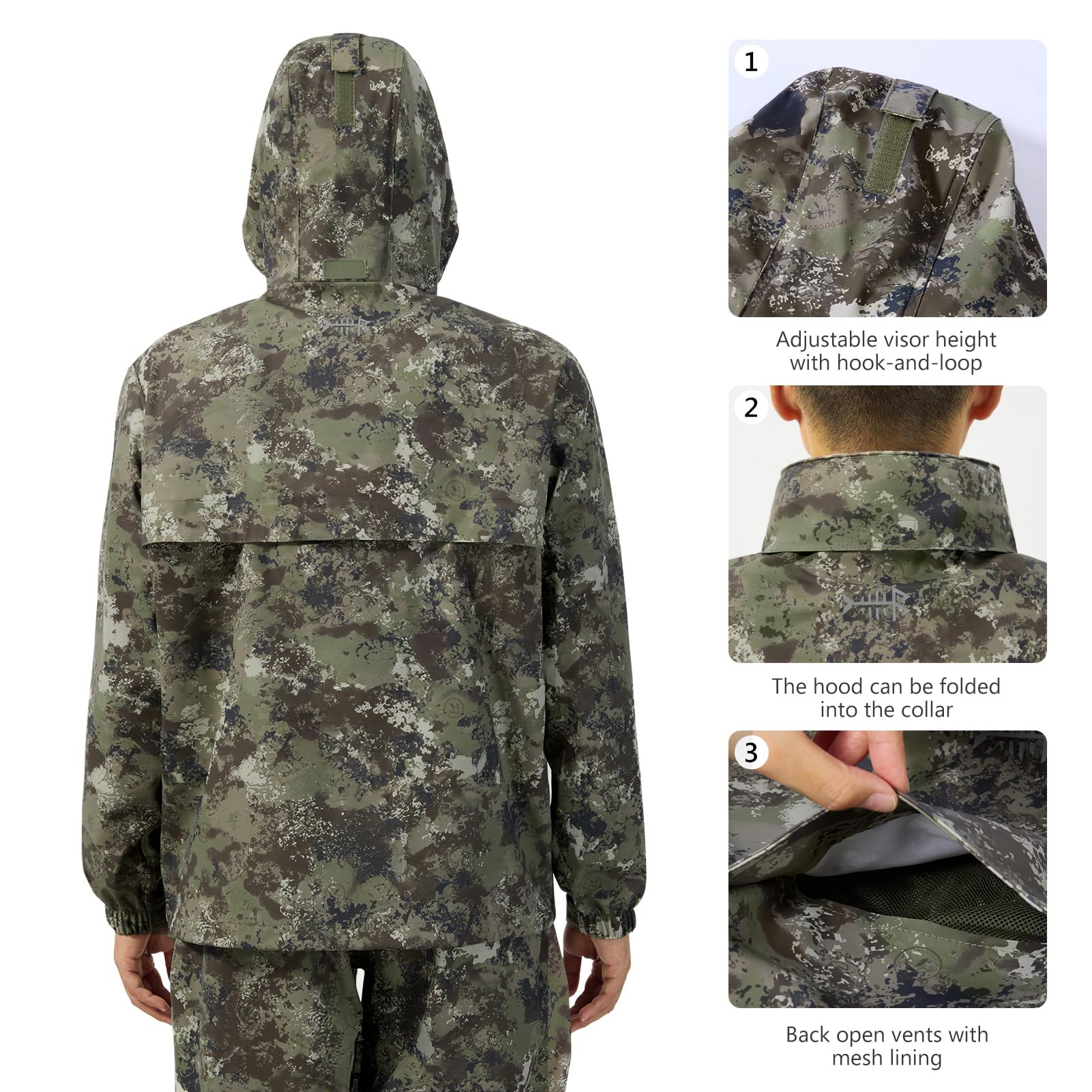 Bassdash Tuta Antipioggia da Uomo Impermeabile Traspirante Resistente Abbigliamento Antipioggia da Pesca Ripiegabile per Caccia, Escursionismo, Corsa, Ciclismo FW12