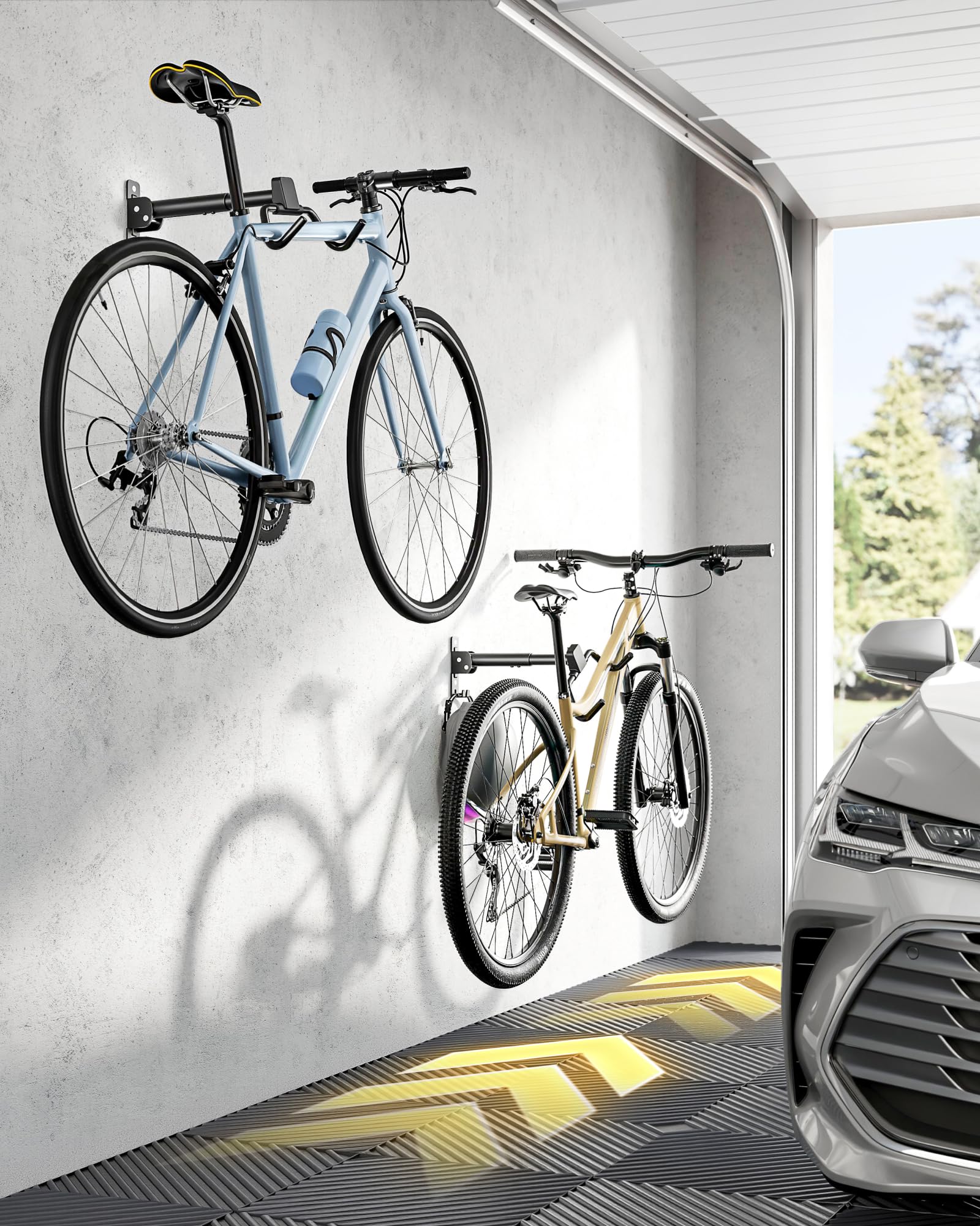 monTEK Lote de 4 Soportes De Pared Bicicleta Plegables, Carga Máx 30 Kg | Soporte De Pared Para Colgar Bicicletas, Gancho De Pared Para Bicicleta De Montaña, ÁNgulo Y Distancia Ajustables