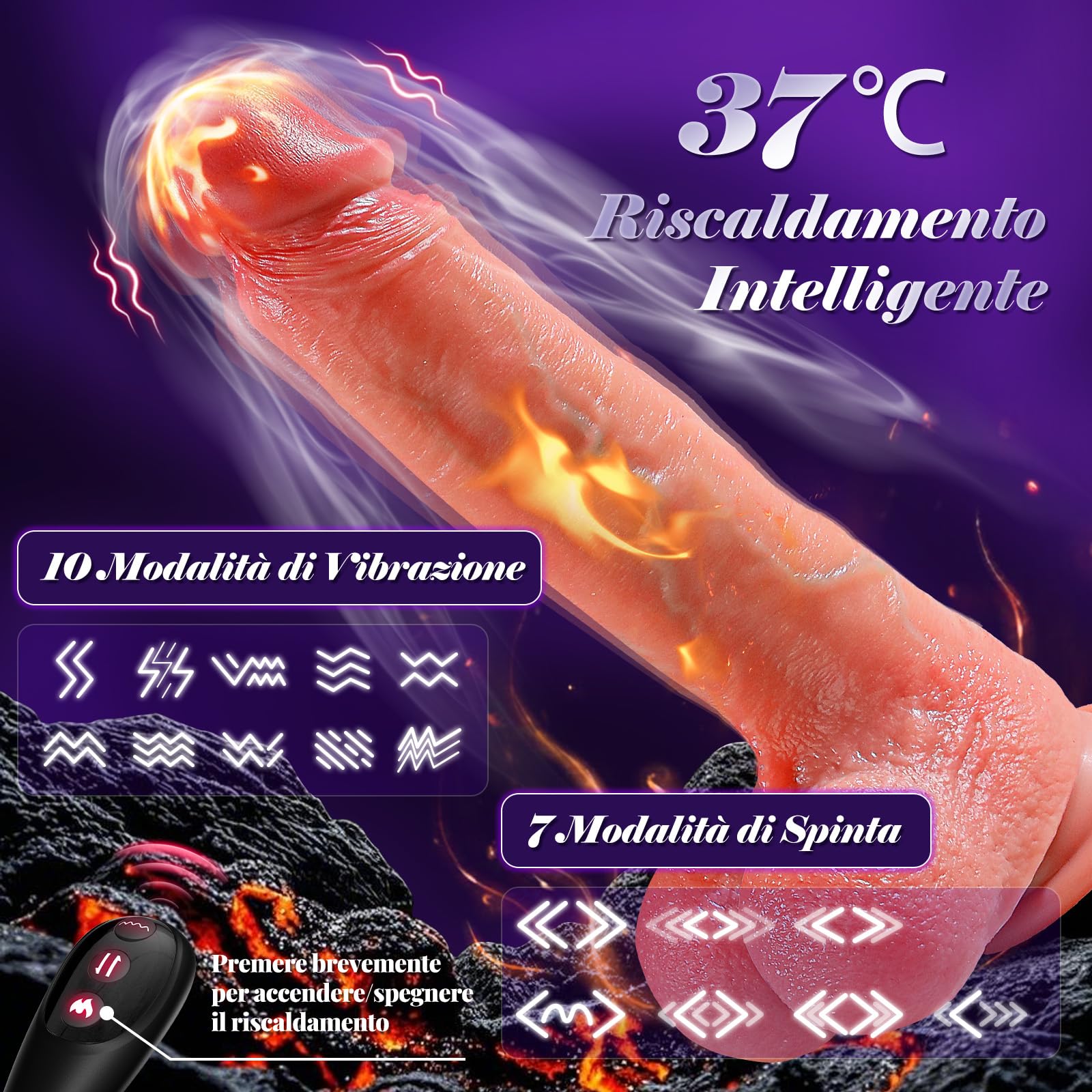 9,5' Dildo Vibrante Sex Toys Donna, Dildo Realistico con 10 Modalità di Vibrazione, 7 Modalità di Spinta e Riscaldante, Vibratore a spinta con Ventosa Vibratore Clitoride Toys Sessuali per Donna
