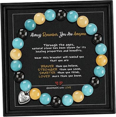 Stocking Stuffers for Teens, Christmas Gifts for Mom from Daughter Beaded Bracelets for Women Teen Girl Gifts Adjustable Charm Link Bead Birthday Graduation Gift for Her Girlfriend Sister