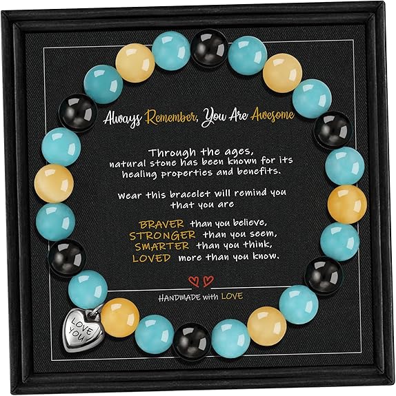 Stocking Stuffers for Teens, Christmas Gifts for Mom from Daughter Beaded Bracelets for Women Teen Girl Gifts Adjustable Charm Link Bead Birthday Graduation Gift for Her Girlfriend Sister