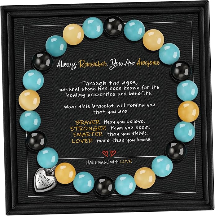 Stocking Stuffers for Teens, Christmas Gifts for Mom from Daughter Beaded Bracelets for Women Teen Girl Gifts Adjustable Charm Link Bead Birthday Graduation Gift for Her Girlfriend Sister
